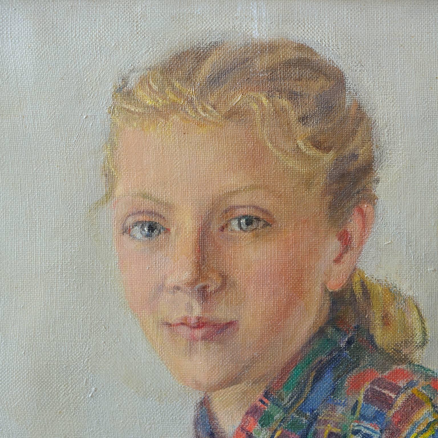 A fine quality, very appealing and sensitive oil on canvas, mid-20th century framed portrait of a young girl "Penny," by the English artist, Jean Winifred Inglis, (British 1884 - 1959) from Stroud in Gloucestershire 1884-1959.