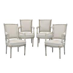 Set of Four Neo Classical louis XVI Style Painted Open Armchairs, circa 1880 5