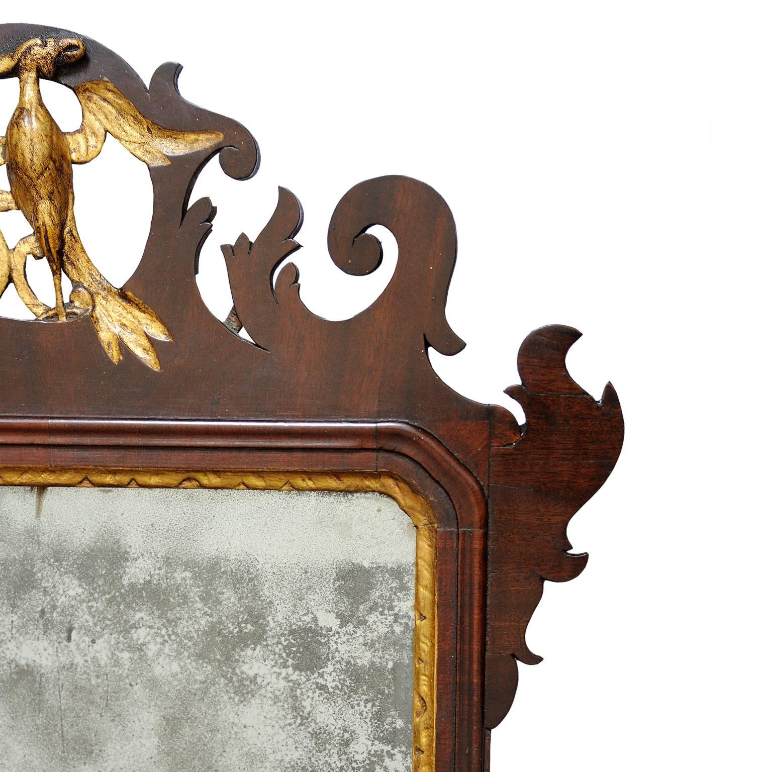 Polished English George III Mahogany Giltwood Chippendale Style Fret Mirror, circa 1750 For Sale