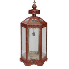 Pair of French Contemporary 18th Century Style Red Painted Hanging Lanterns