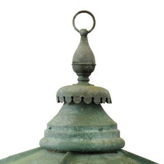 Large English Verdigris Copper Hanging Lantern, circa 1860