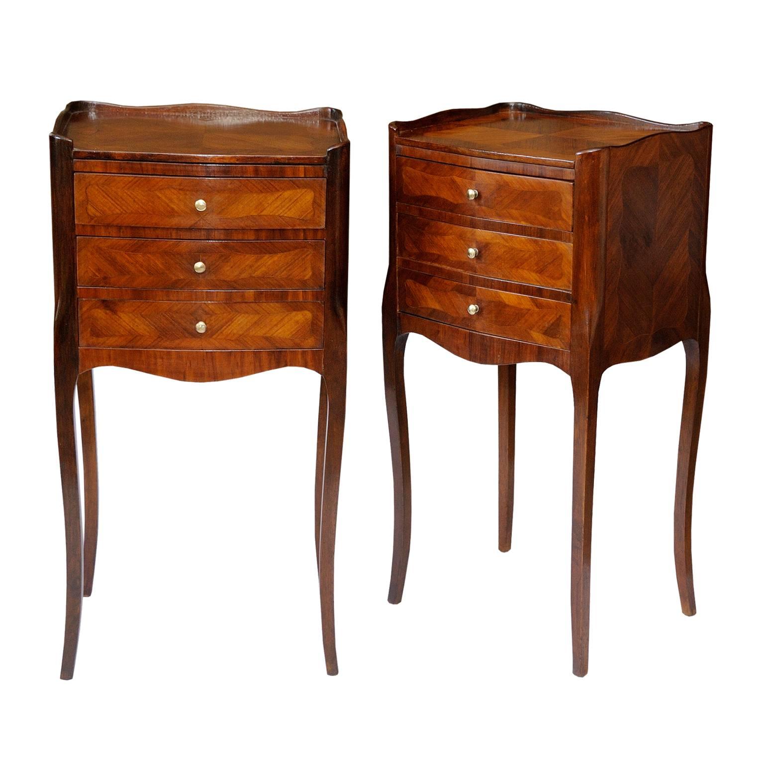 Pair of Louis XV Style Kingwood and Mahogany Side/Bedside Tables, circa 1890 For Sale