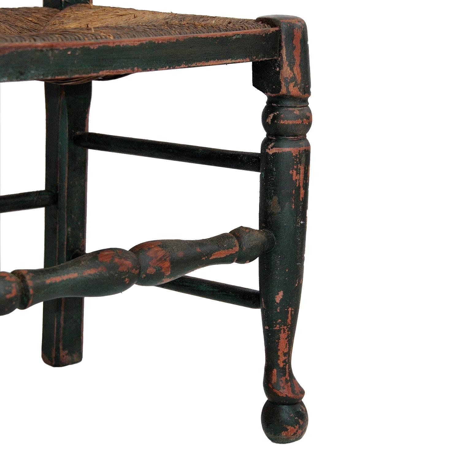 Rush Set of Six English Oak Painted Mid-19th Century Ladder Back Chairs, circa 1860 For Sale