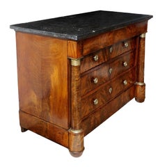 French Empire Flame Mahogany Five-Drawer Napoleonic Commode, circa 1820