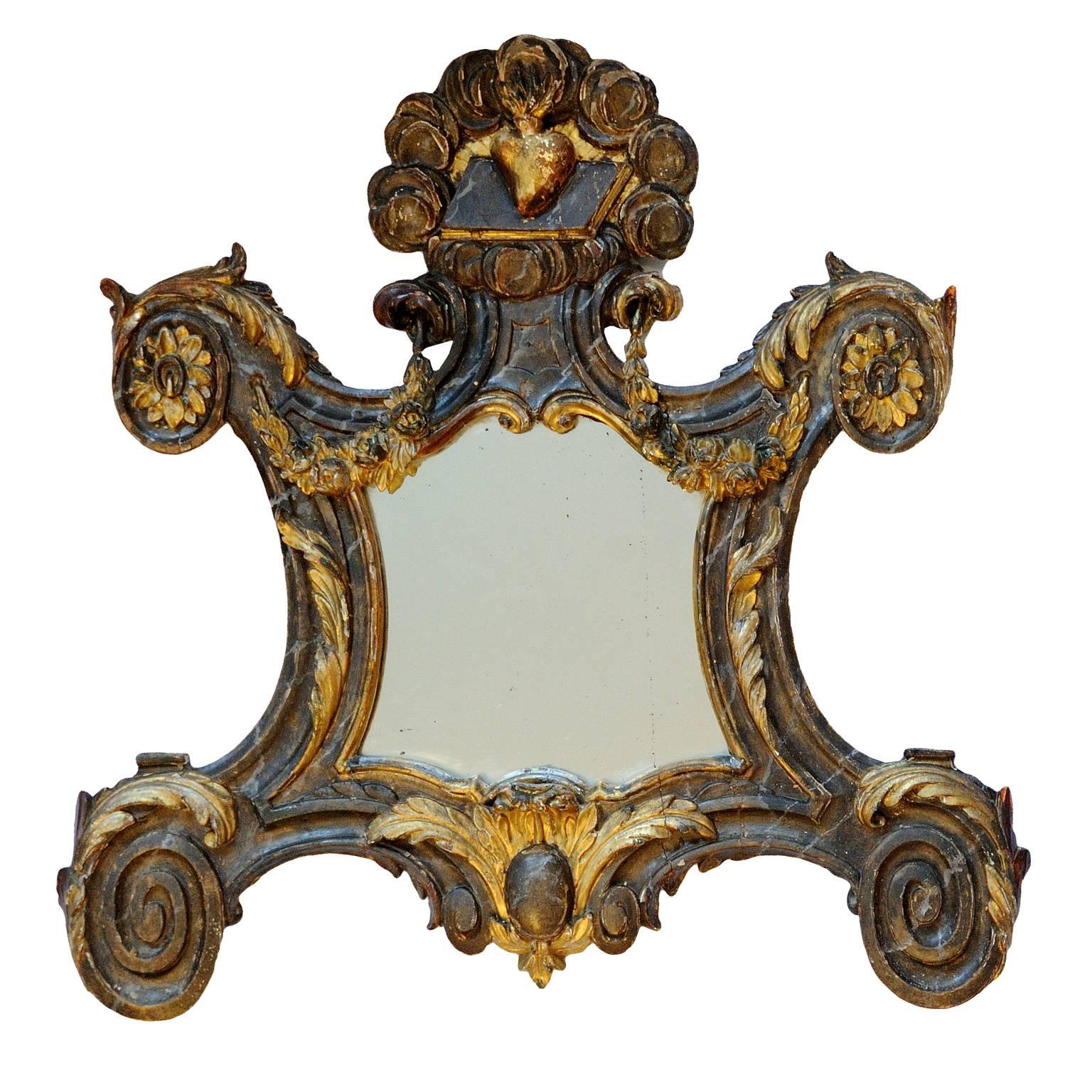 Rare Italian Louis XVI Giltwood and Painted Faux Marble Mirror, circa 1780 For Sale