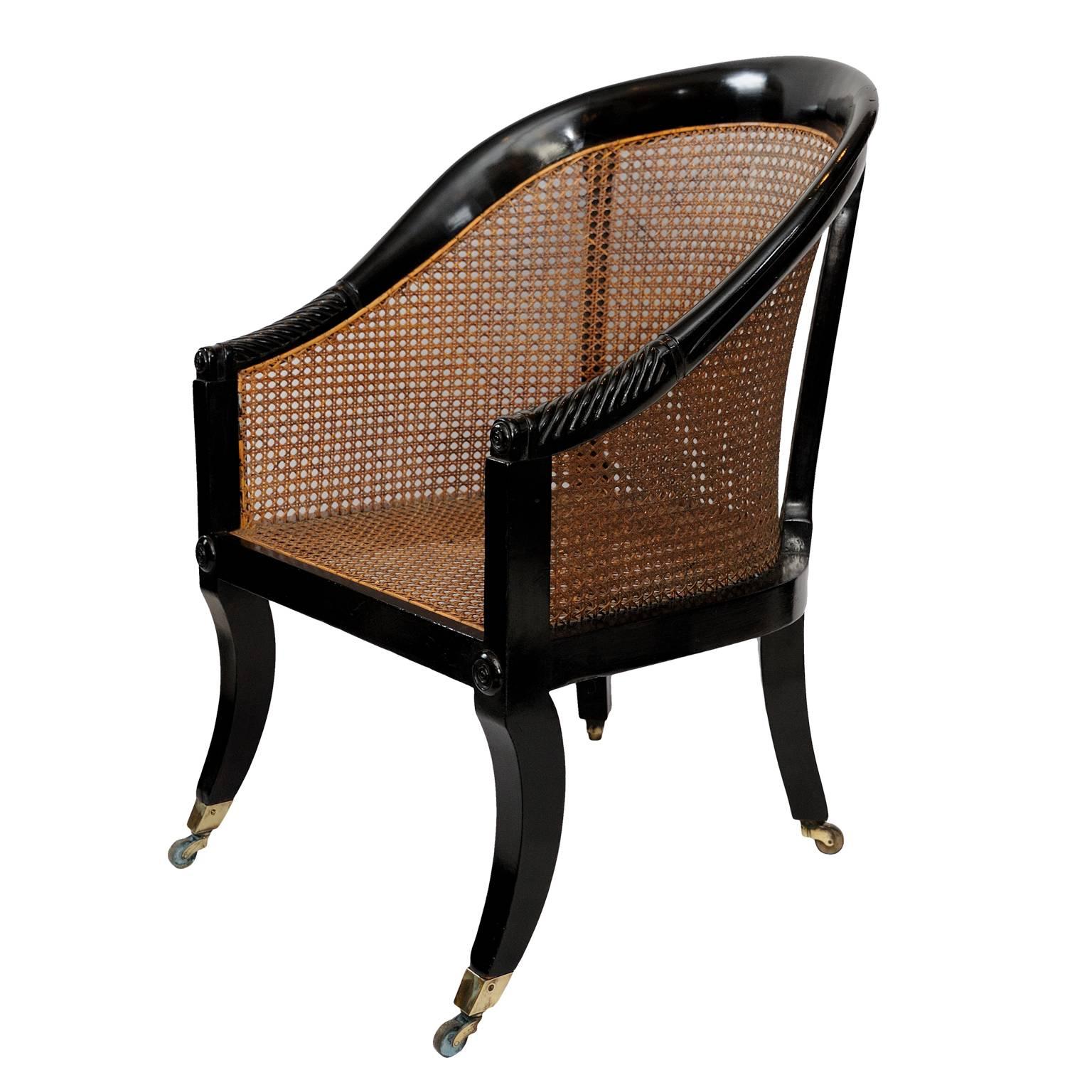 English Early 19th Century Regency Ebonized Library Chair, circa 1810 For Sale