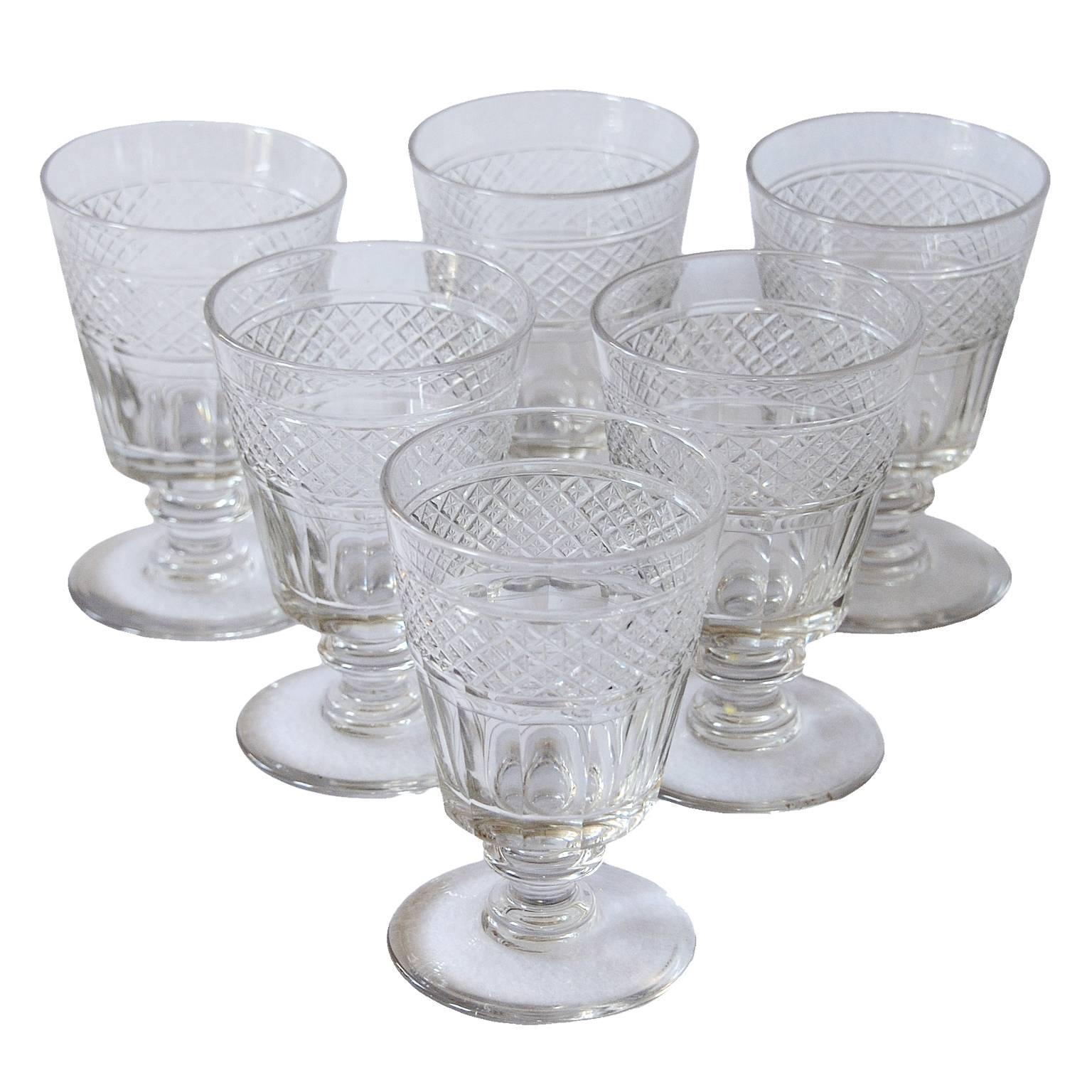 Set of Six Matching Large English Regency Cut Glass Wine Rummers, circa 1810 For Sale