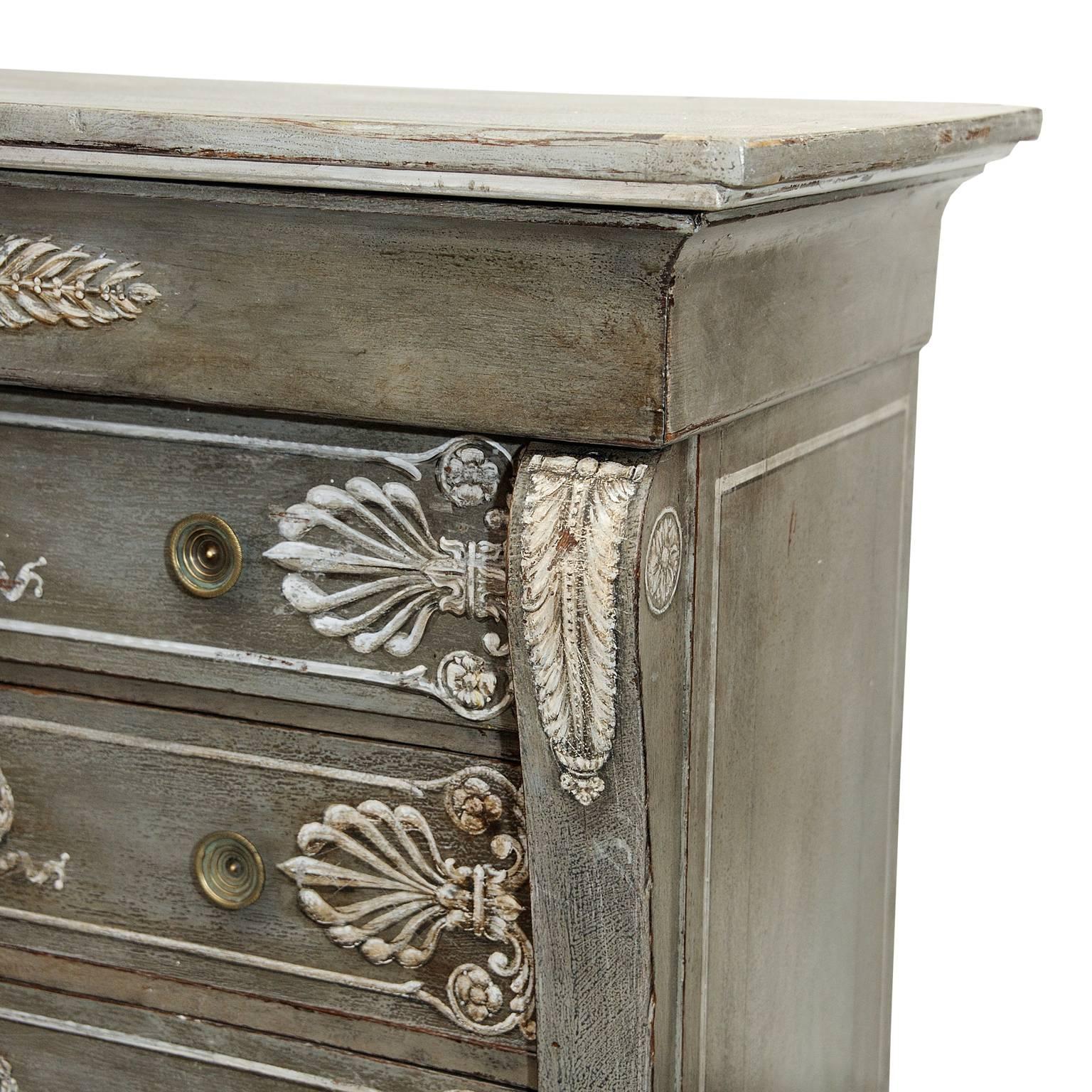 French Early 19th Century Empire Grey Painted Chest of Drawers, circa 1820 In Good Condition For Sale In Tetbury, Gloucestershire