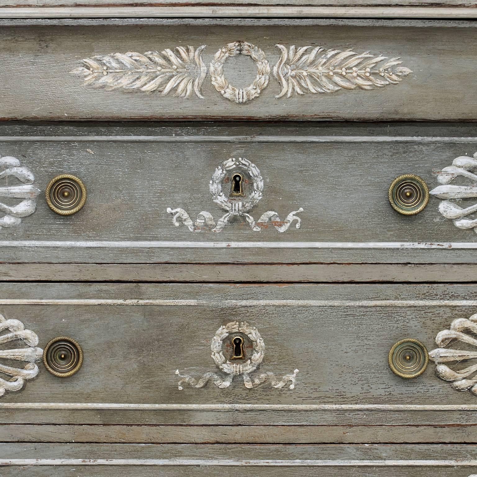 Beech French Early 19th Century Empire Grey Painted Chest of Drawers, circa 1820 For Sale