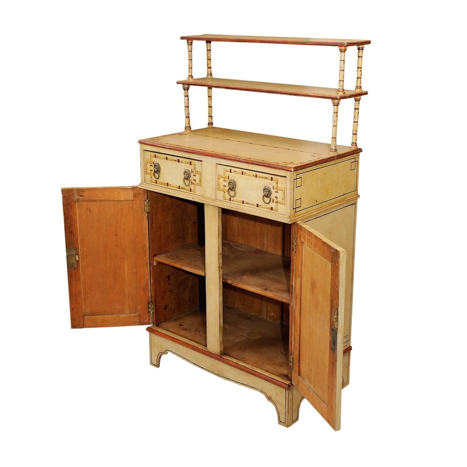 Great Britain (UK) English 19th Century Regency Painted Faux Bamboo Chiffonier Cupboard, circa 1820 For Sale