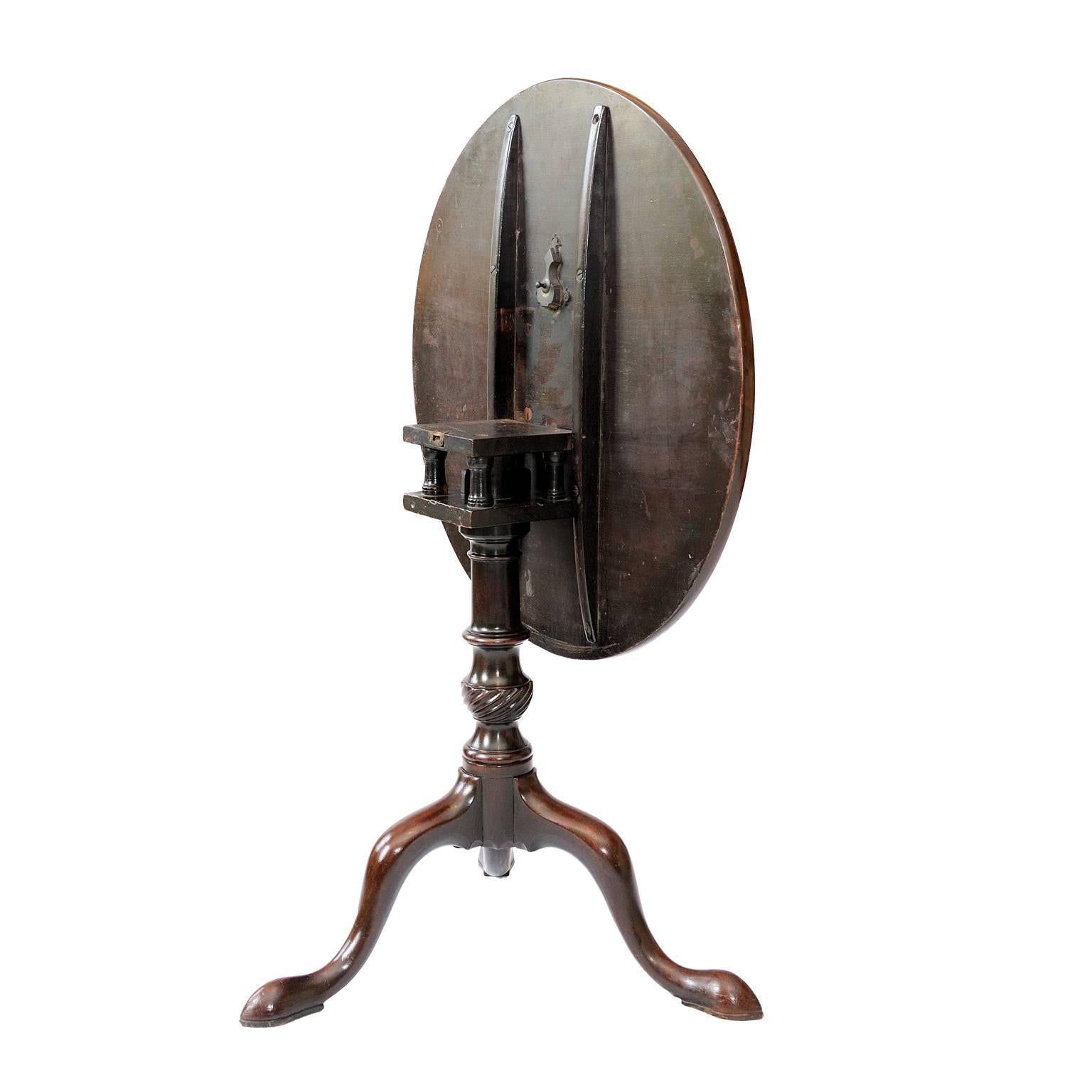Early George III English mahogany tripod table with tip-top and rotating birdcage hinge mechanism (c.1760)