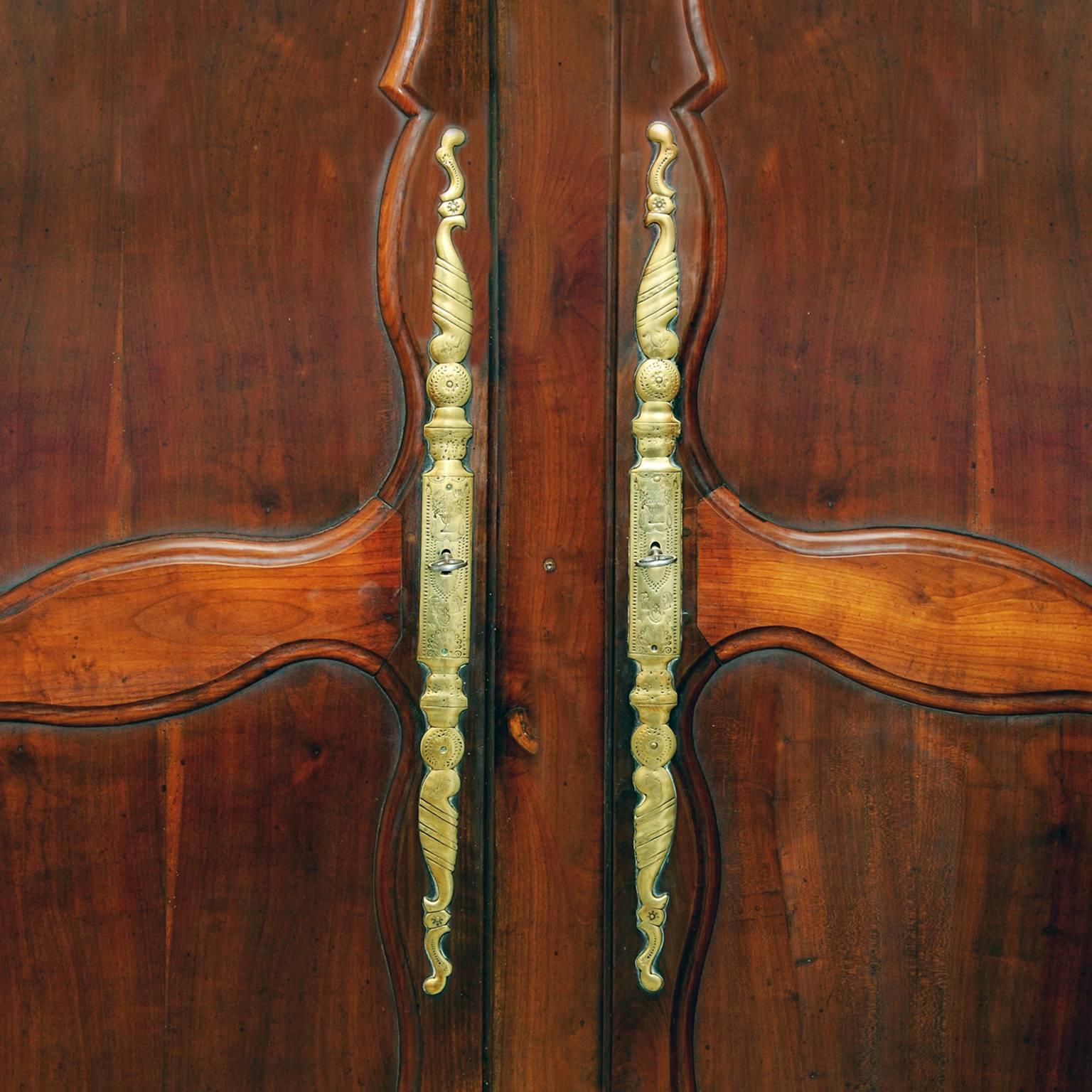 Polished Tall French 18th Century Louise xv Cherrywood Armoire Cupboard, circa 1750 For Sale