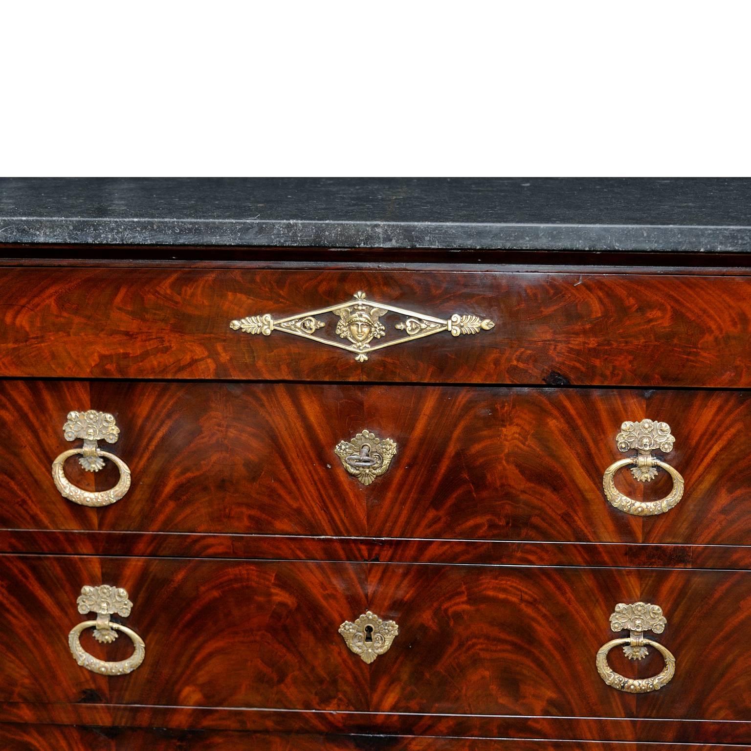French 19th Century Napoleonic Commode Chest of Drawers with Marble Top, circa 1820  For Sale