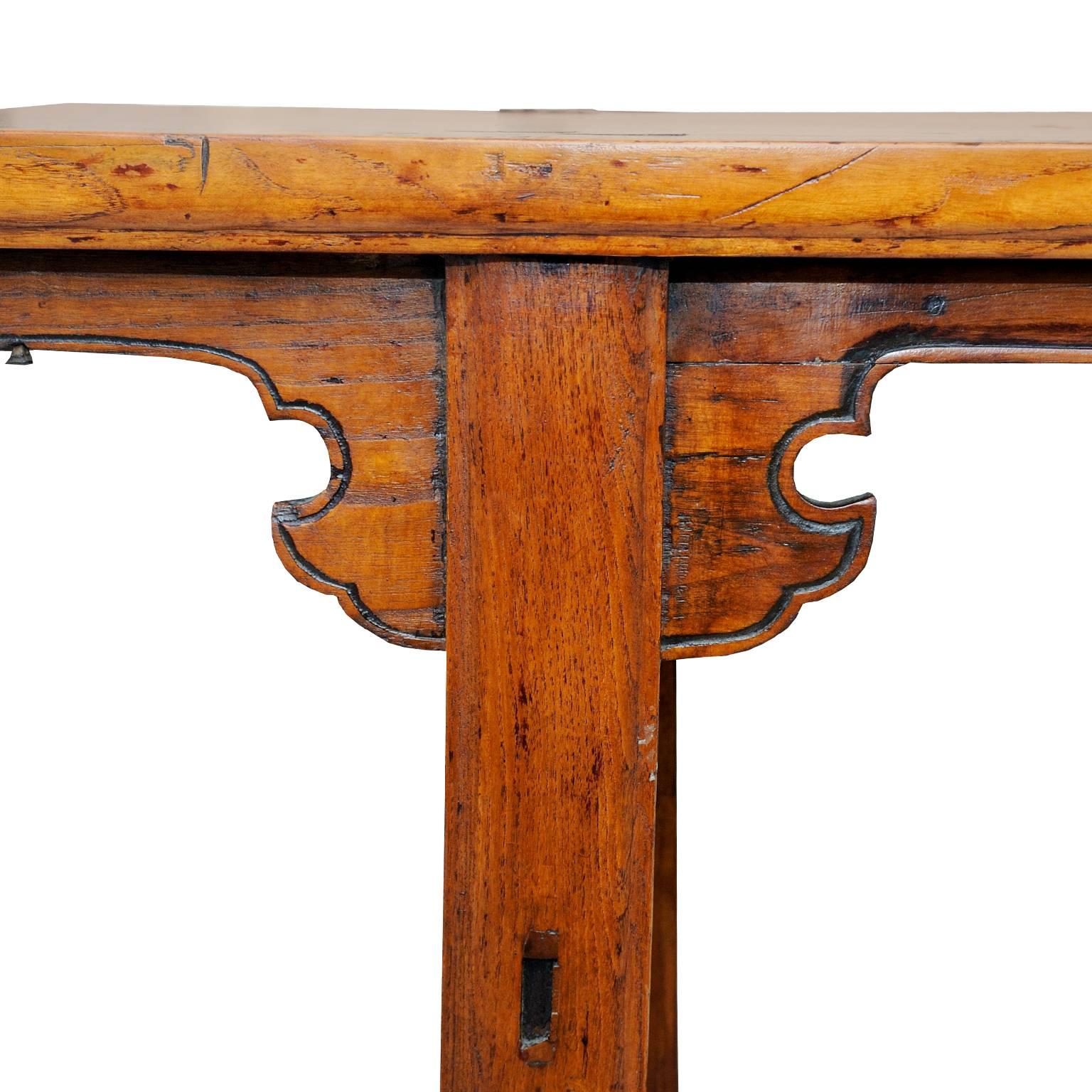 Polished Pair of 19th Century Provincial Chinese Elm Benches, circa 1820 For Sale
