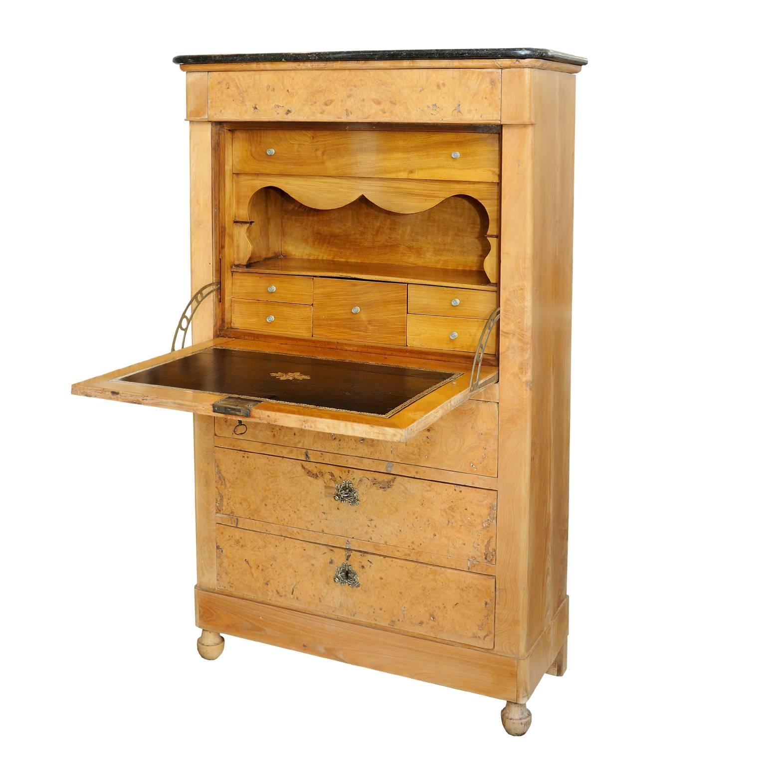 Polished French Early 19th Century Dry Burr Ash Secretaire Bureau, circa 1830 For Sale