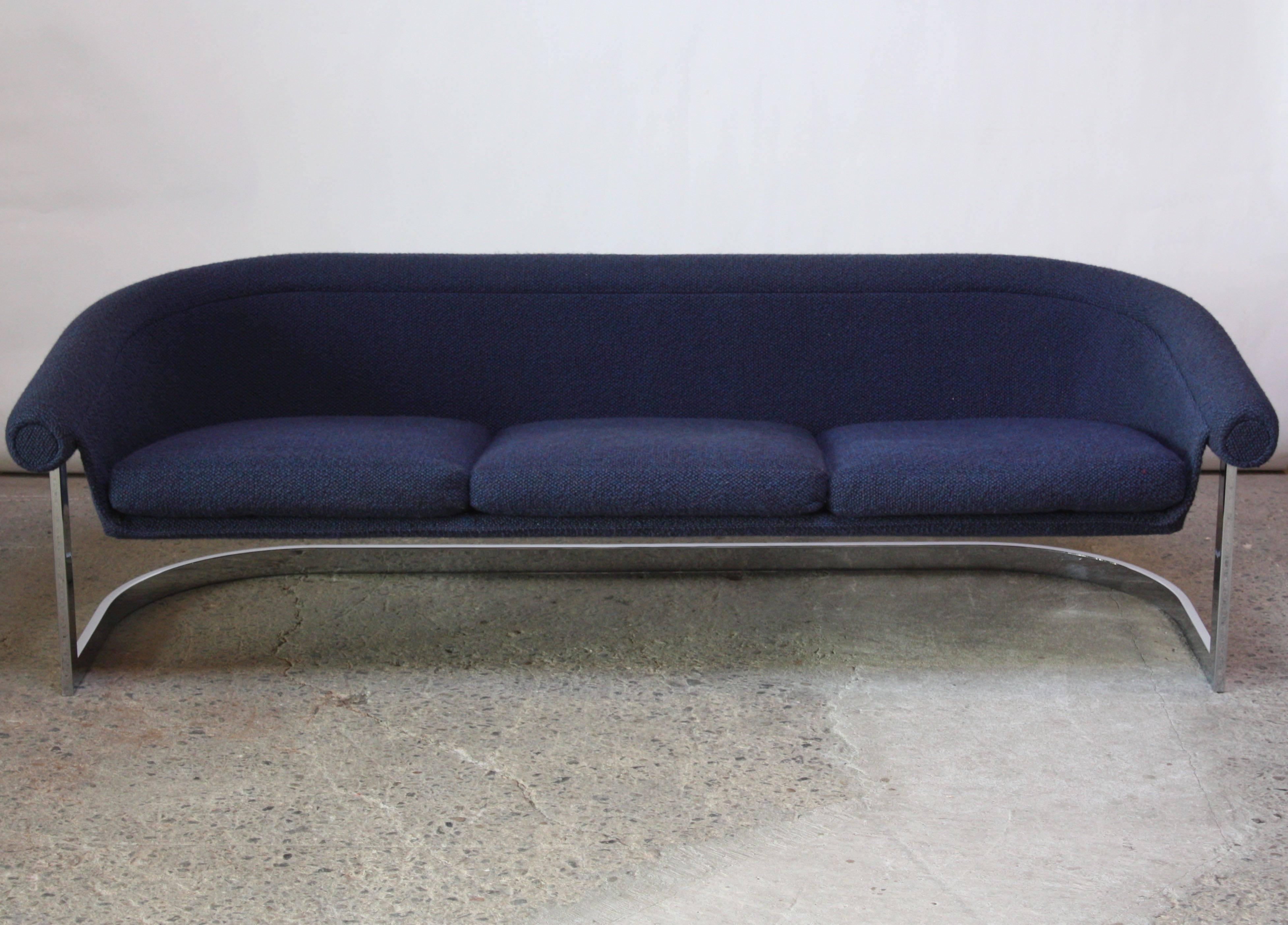 American Milo Baughman Style Cantilevered Chrome Sofa