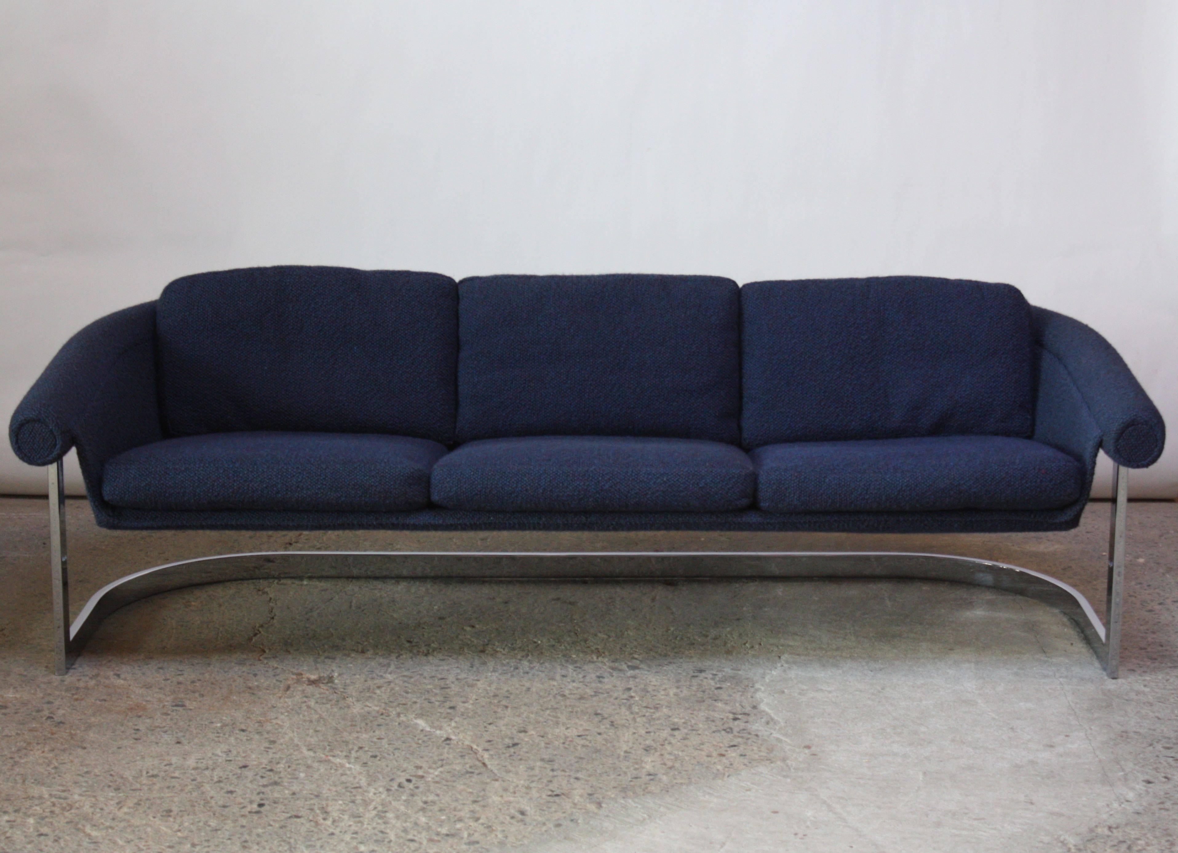 Plated Milo Baughman Style Cantilevered Chrome Sofa
