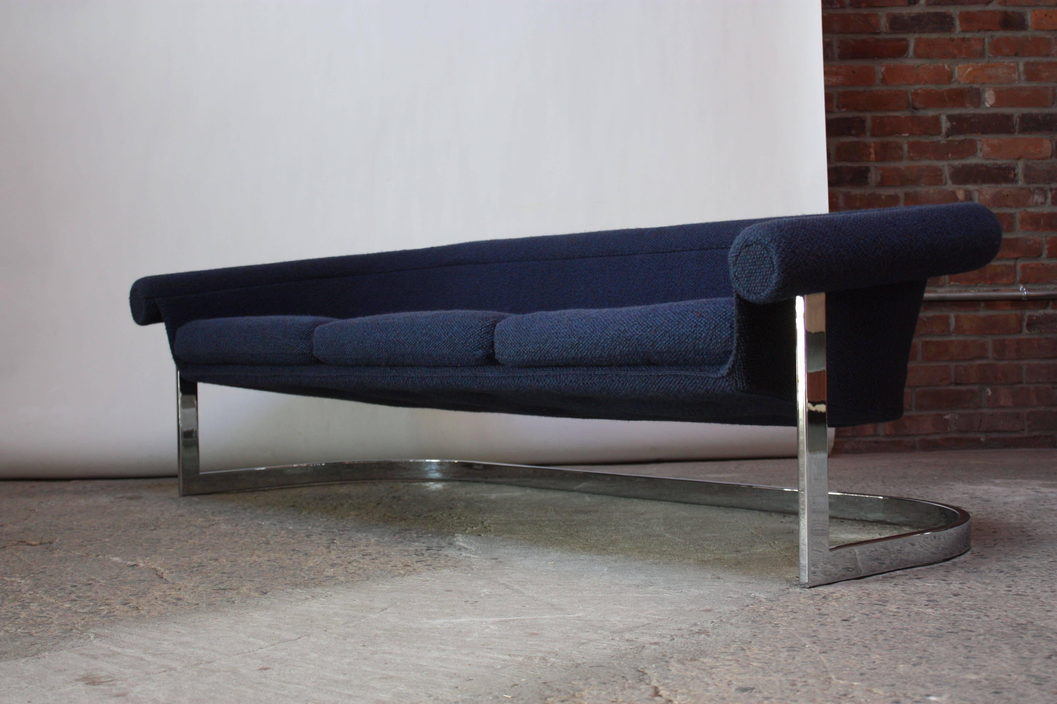 Milo Baughman Style Cantilevered Chrome Sofa 1