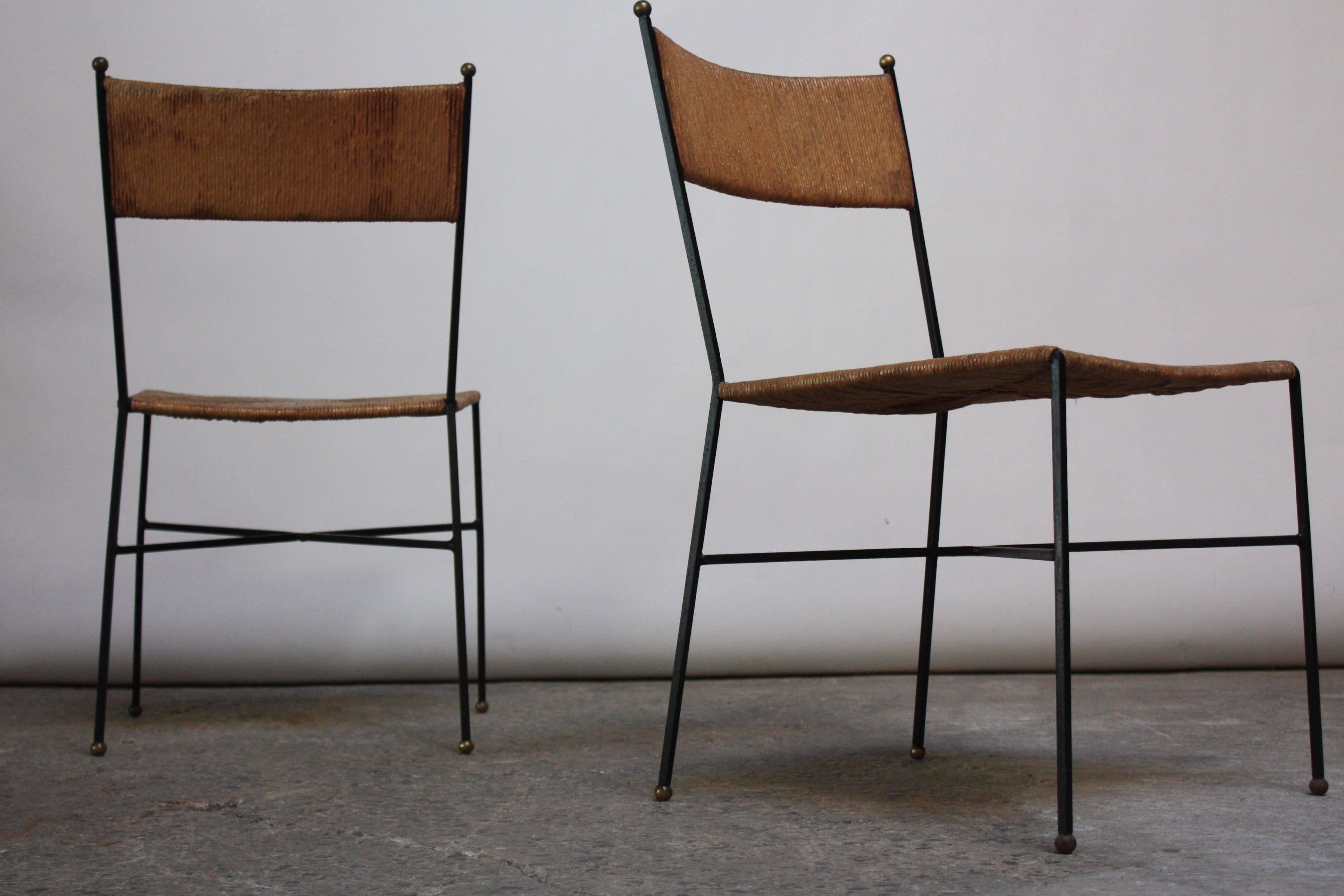 Mid-20th Century Set of Four Iron and Rush Chairs by Milo Baughman for Murray Furniture