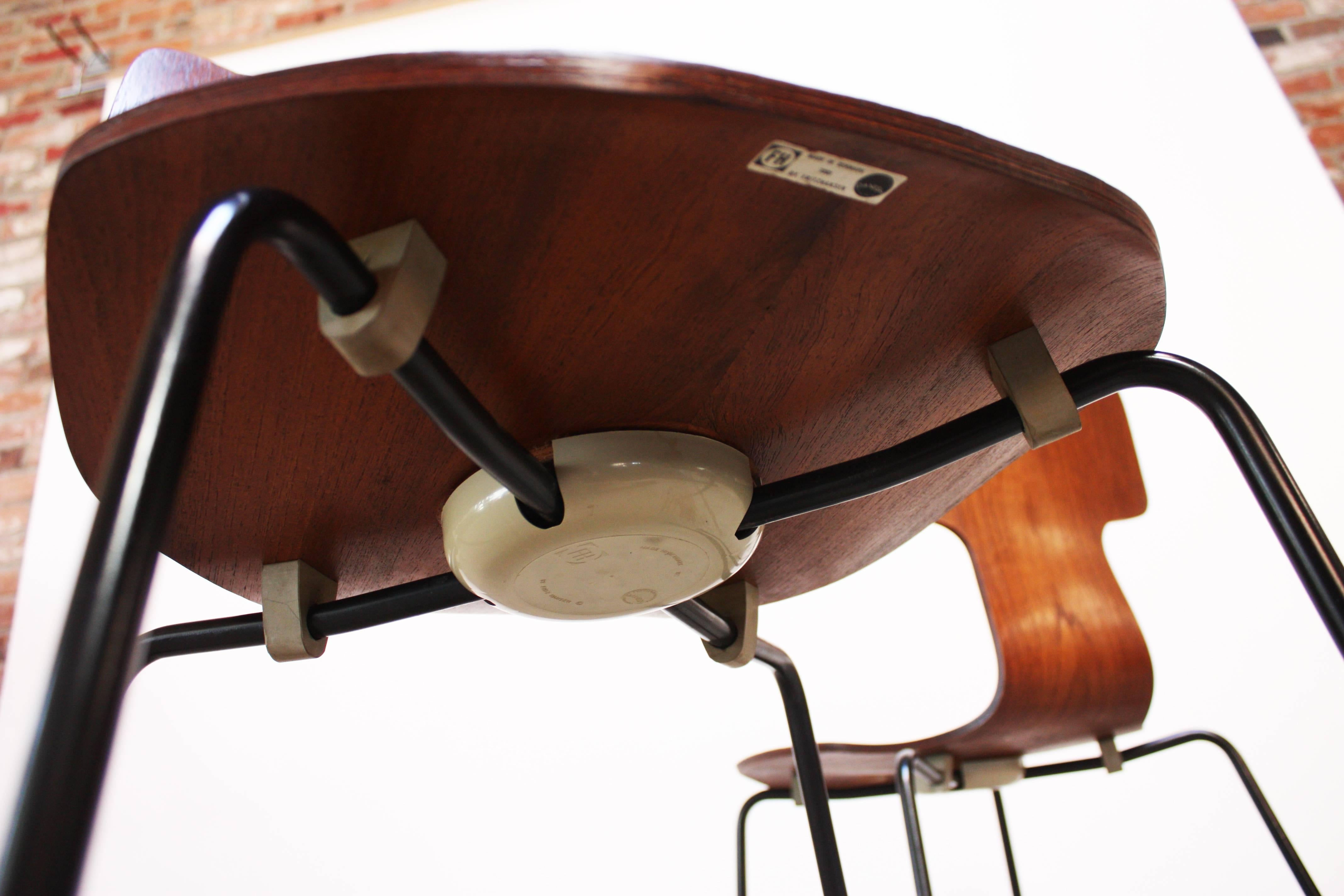 Molded Set of Six Arne Jacobsen for Fritz Hansen Teak Stacking Chairs #3103