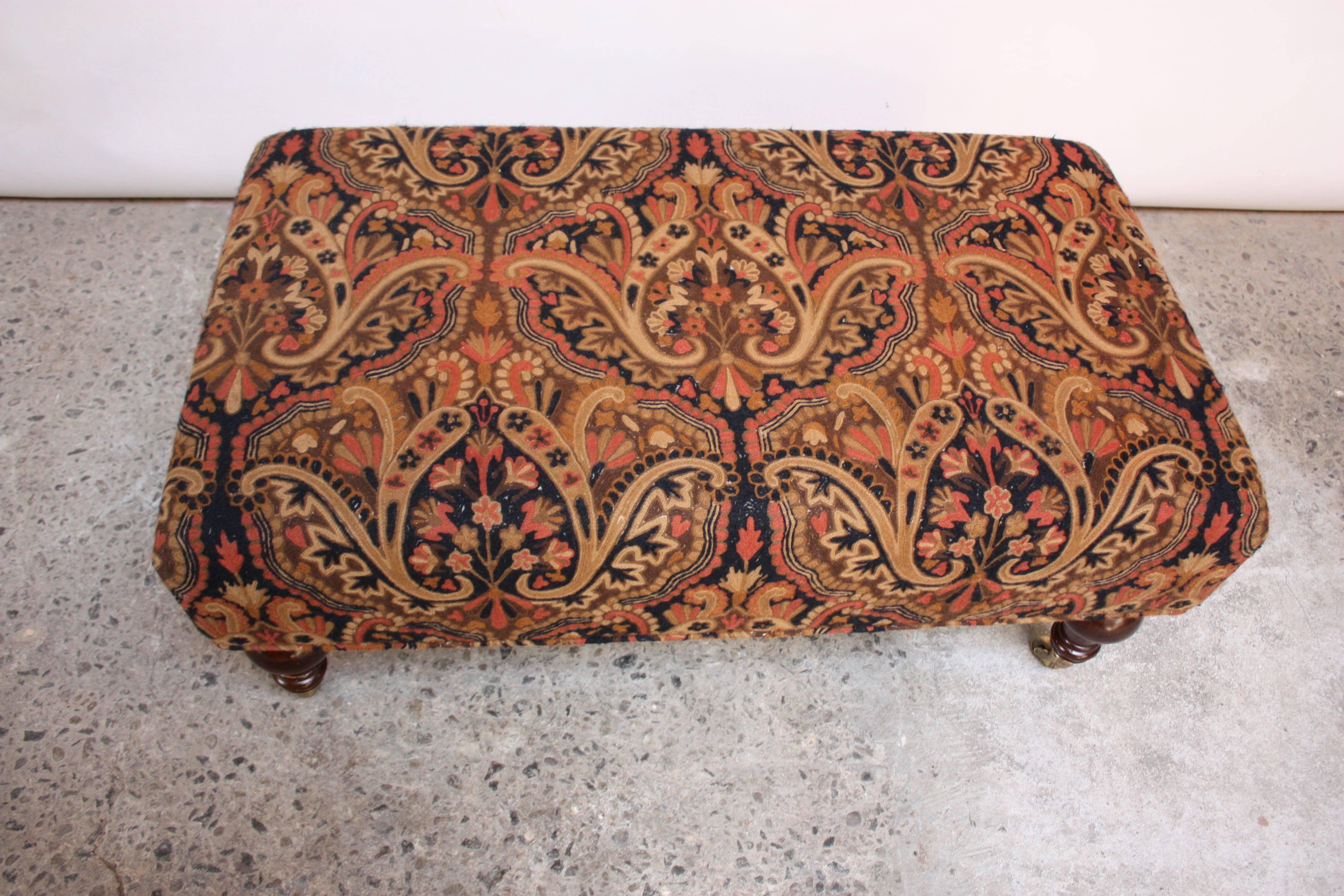 Embroidered George Smith Decorator Ottoman on Casters