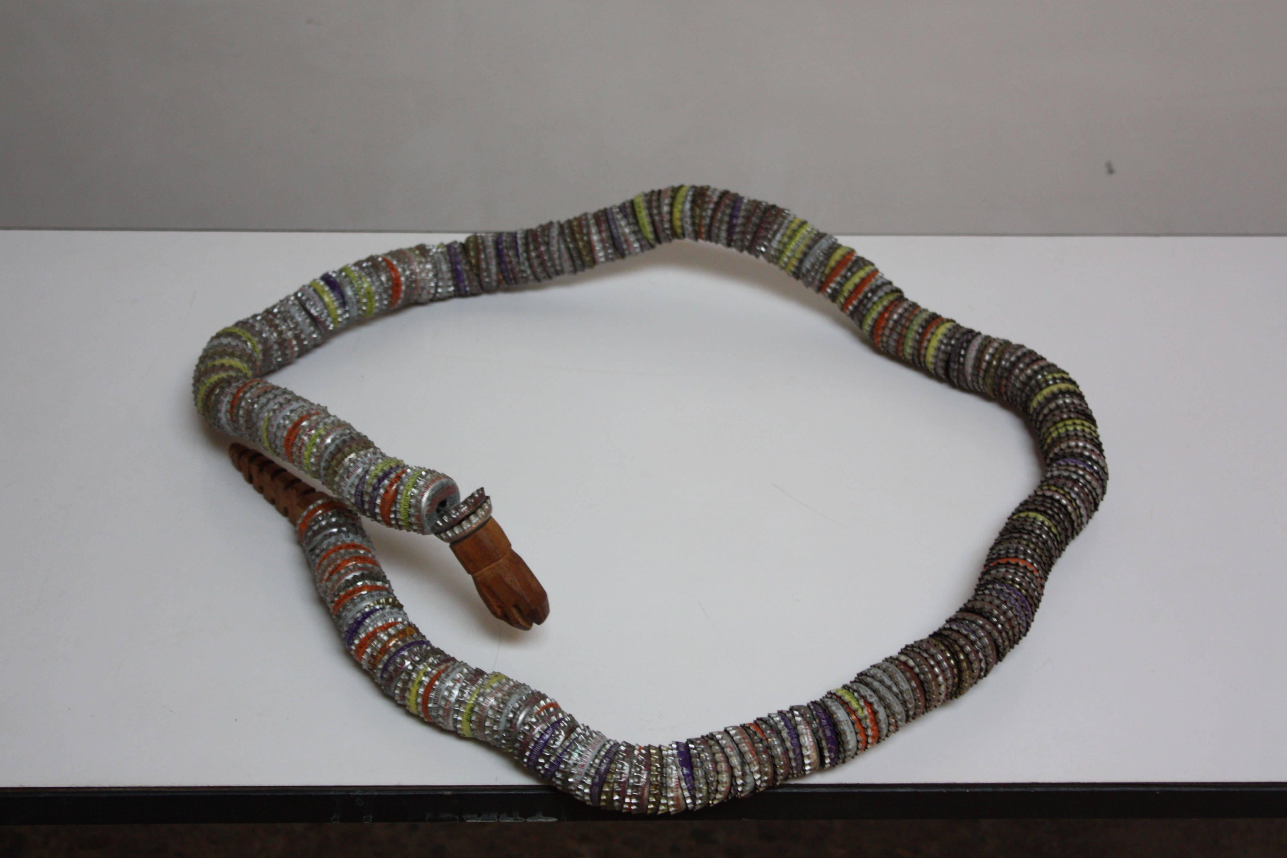 Folk Art Carved Wood and Bottlecap Snake after Felipe Archuleta 3