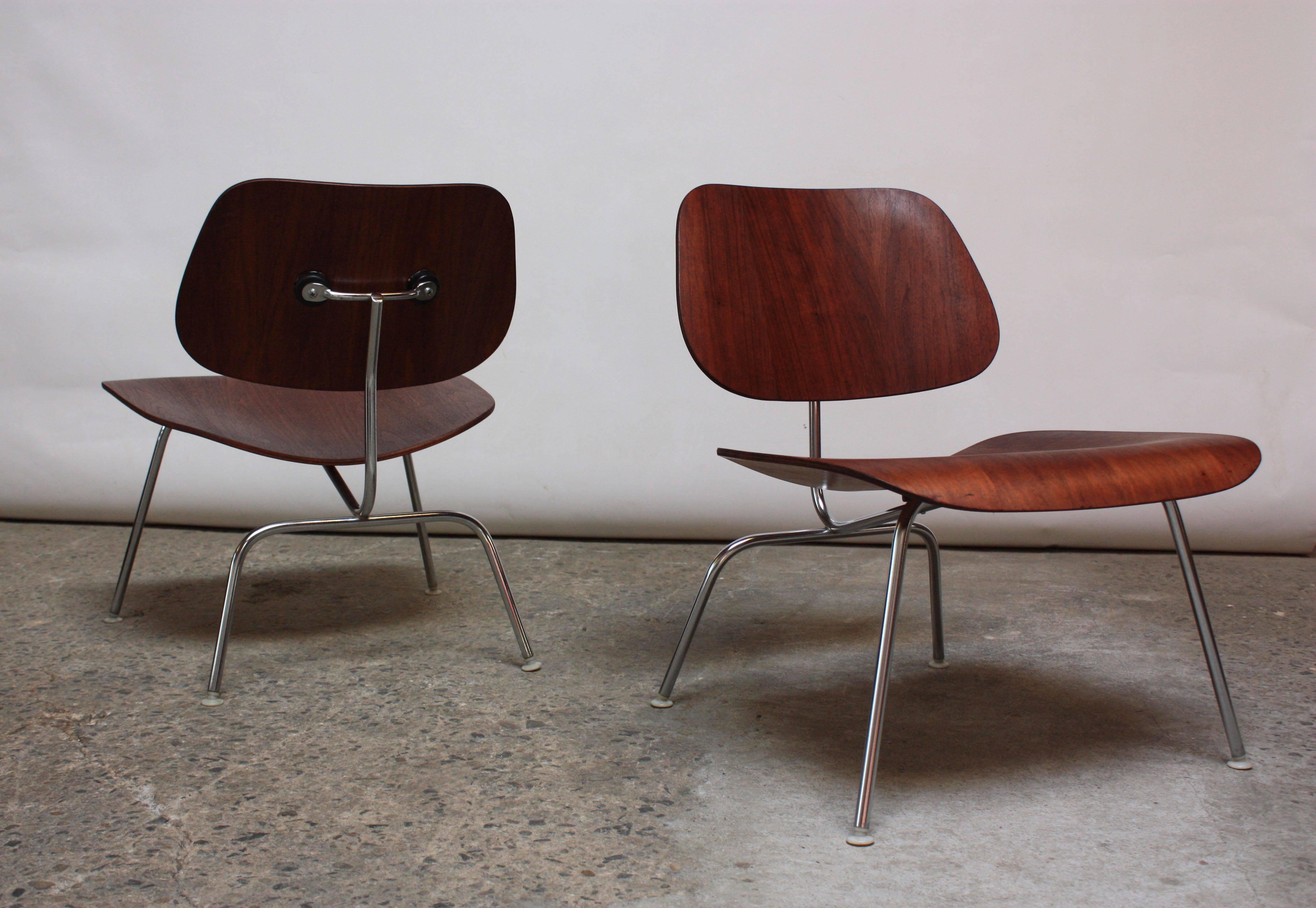 Metal Pair of Eames for Herman Miller LCM Chairs in Walnut