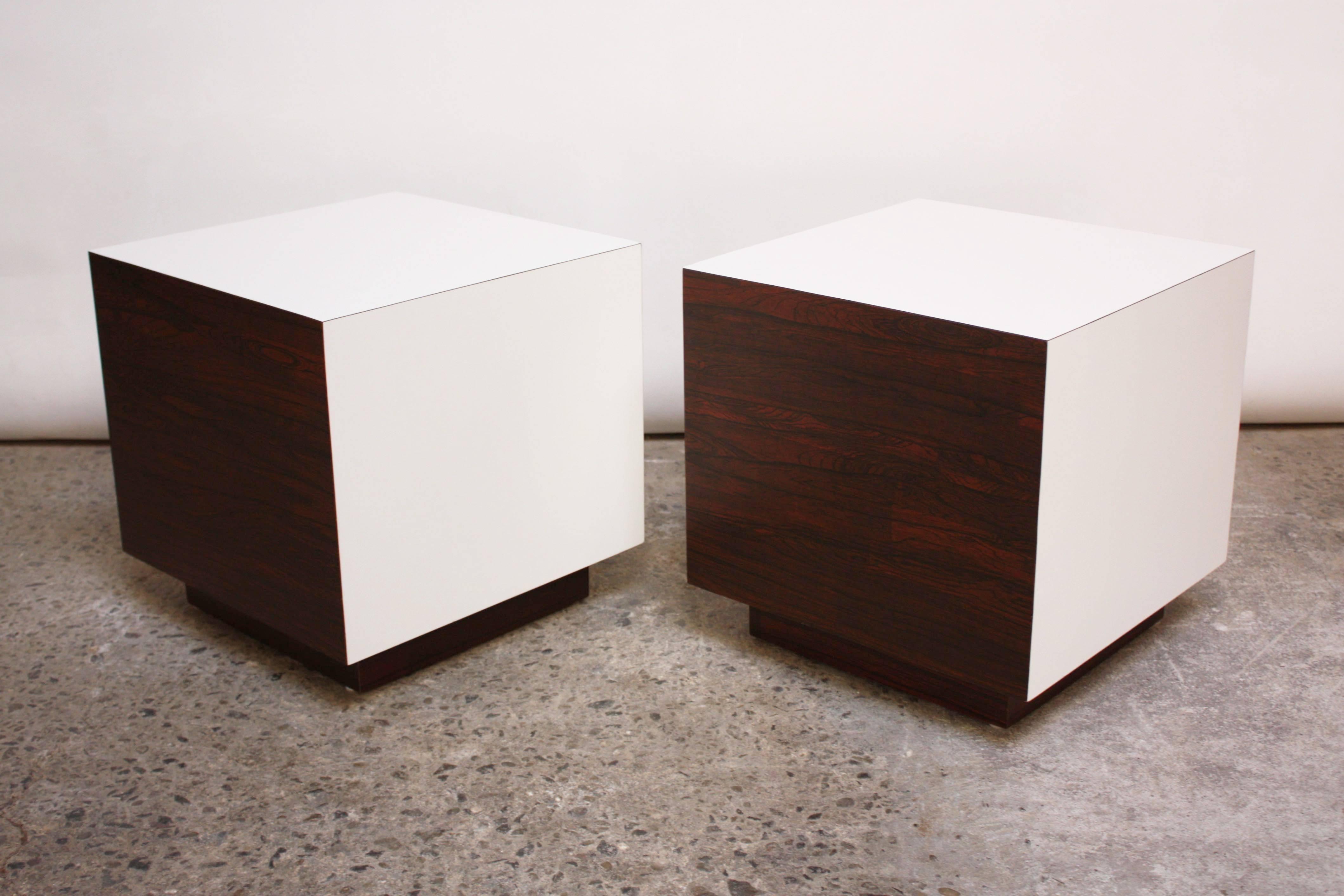 Diminutive Rosewood and Laminate Cube End Tables In Good Condition In Brooklyn, NY