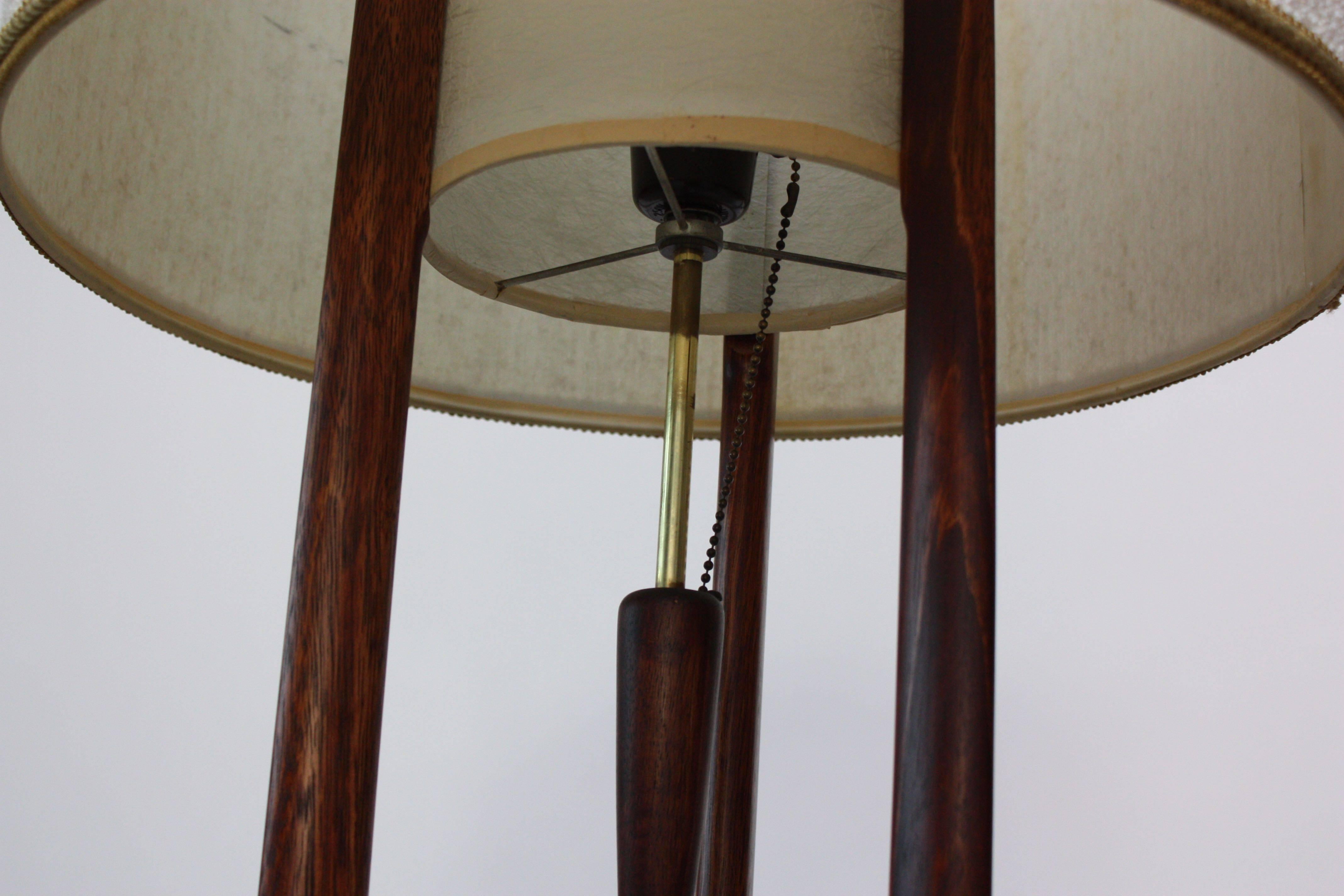 Mid-20th Century Mid-Century Modeline Stained Walnut and Brass Floor Lamp