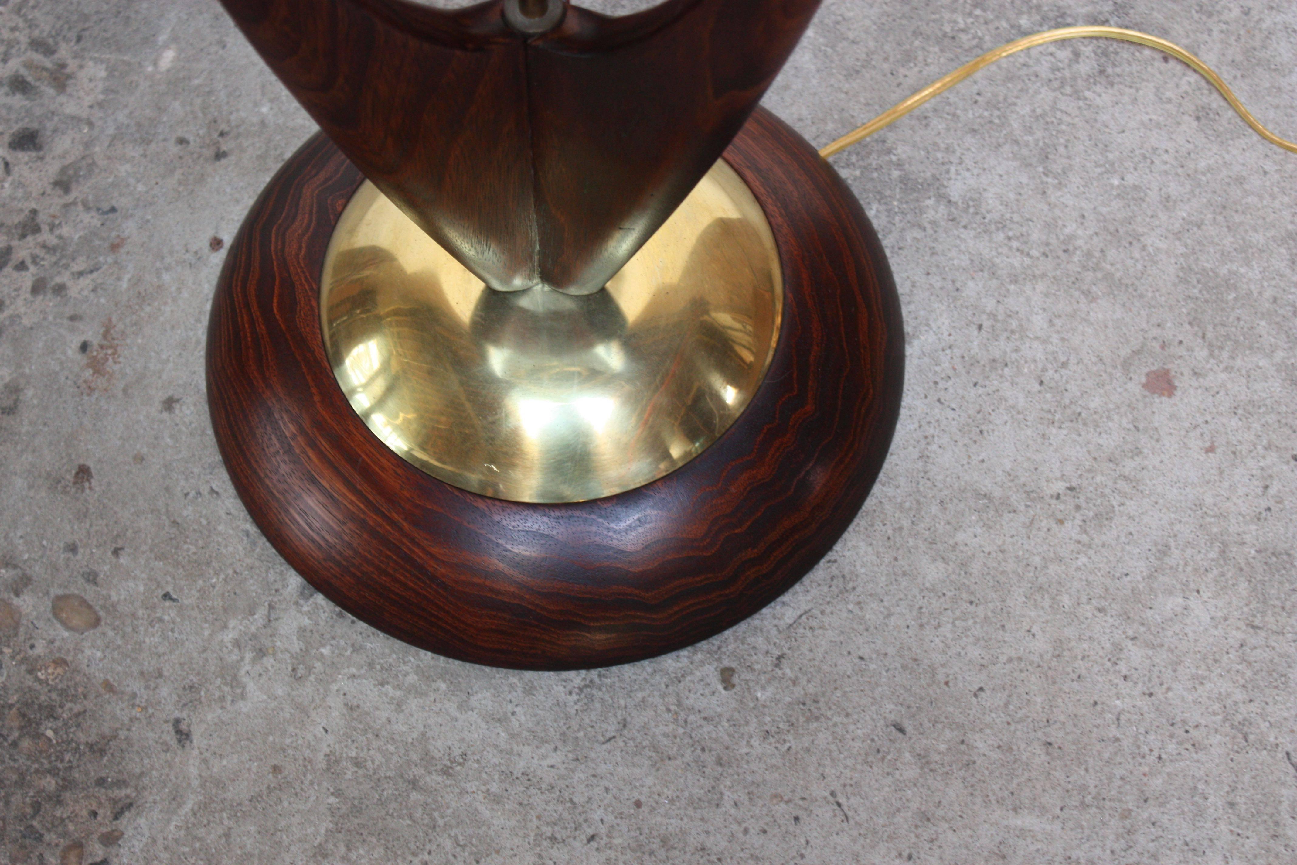 Mid-Century Modeline Stained Walnut and Brass Floor Lamp 1
