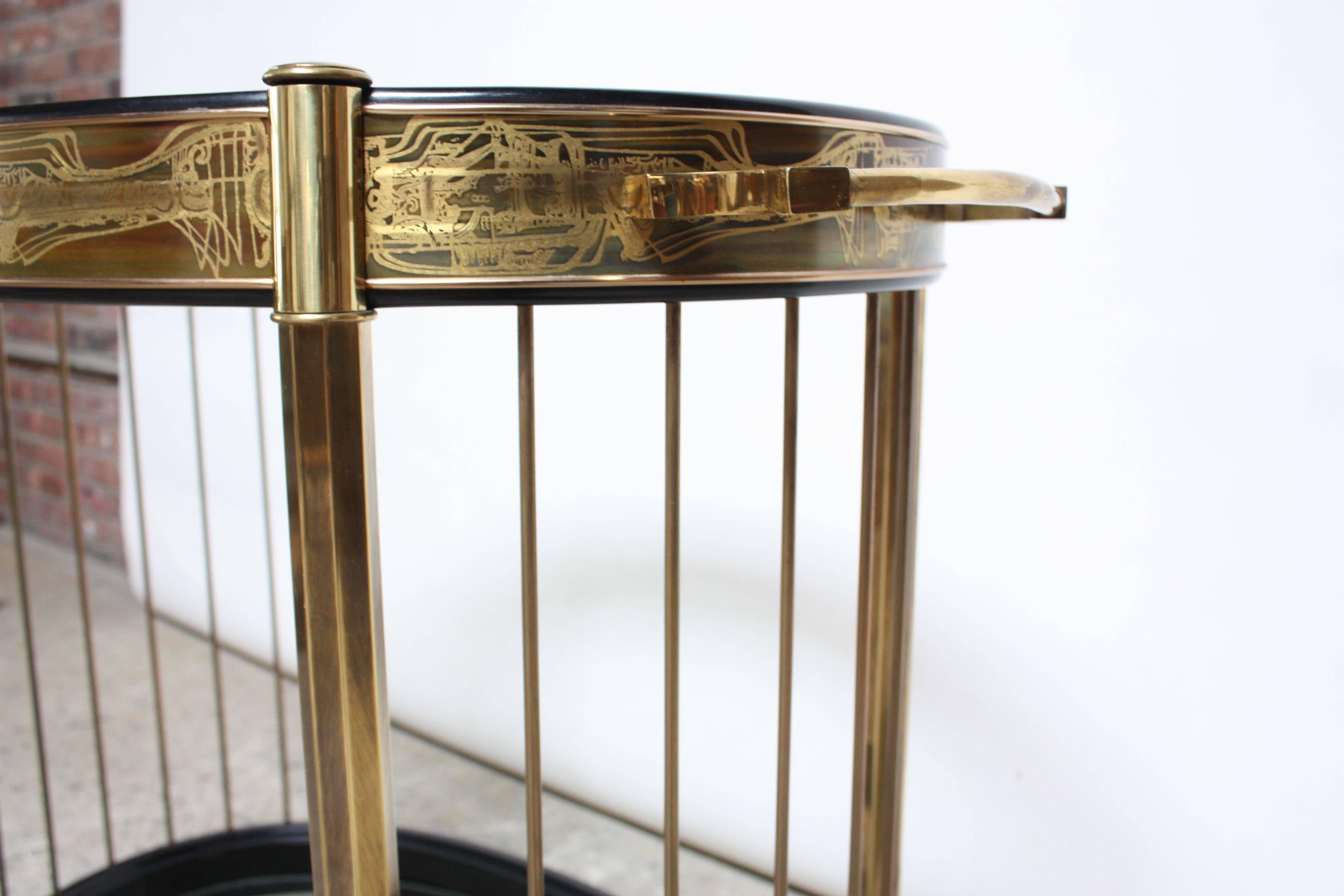 Late 20th Century Bernhard Rohne for Mastercraft Etched Brass Two-Tier Bar Cart