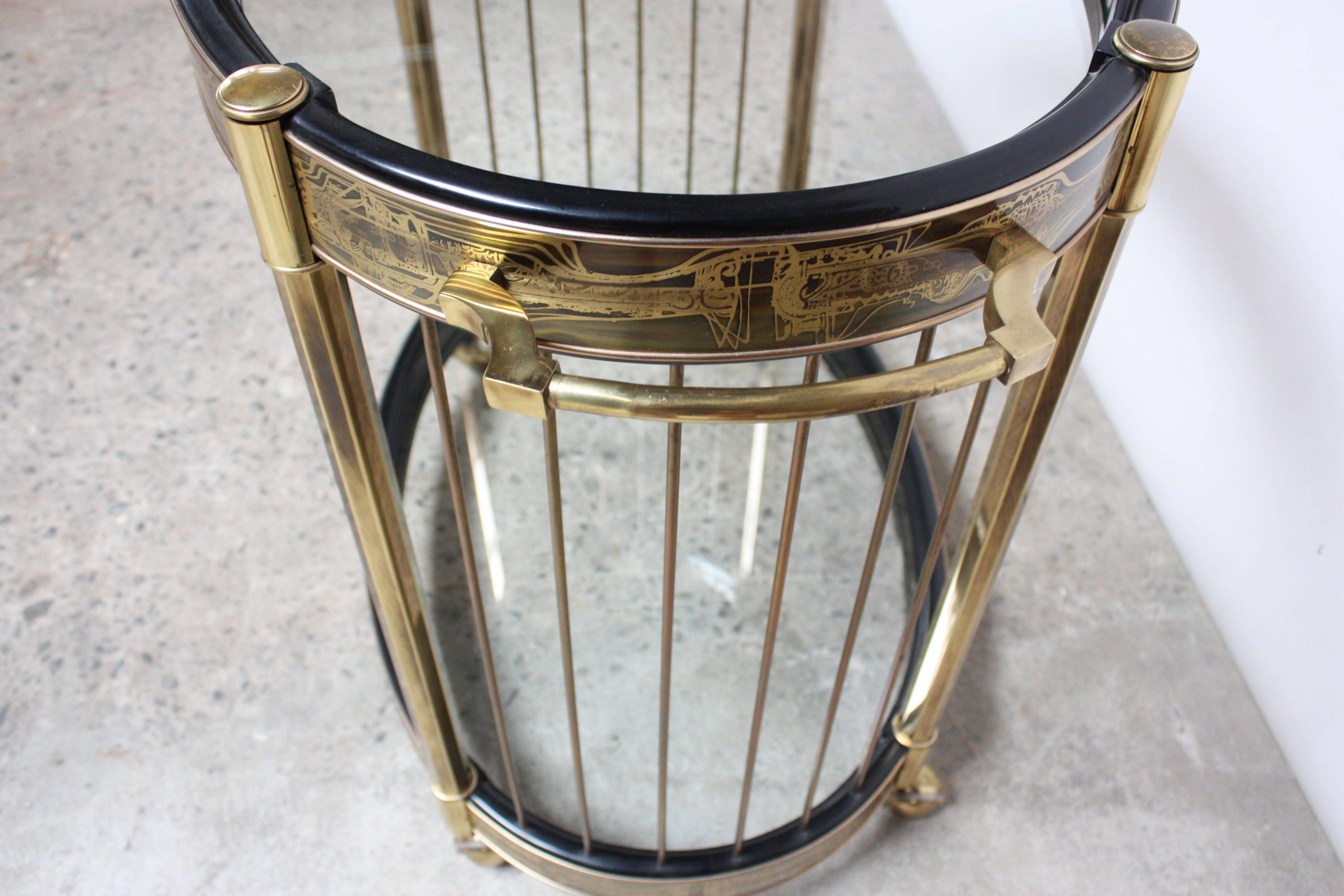 Bernhard Rohne for Mastercraft Etched Brass Two-Tier Bar Cart 2