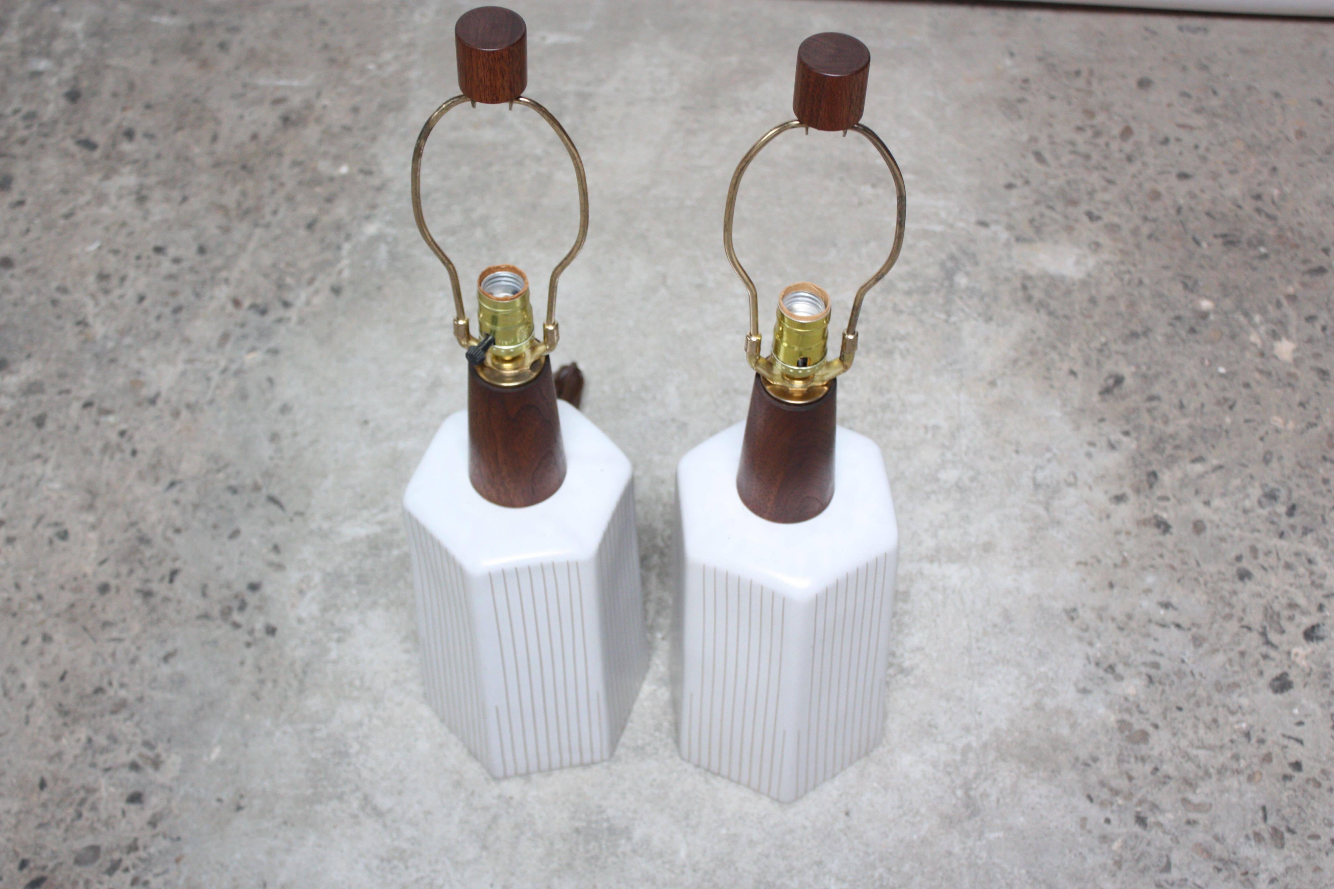 Turned Pair of Hexagonal Table Lamps by Gordon and Jane Martz for Marshall Studios