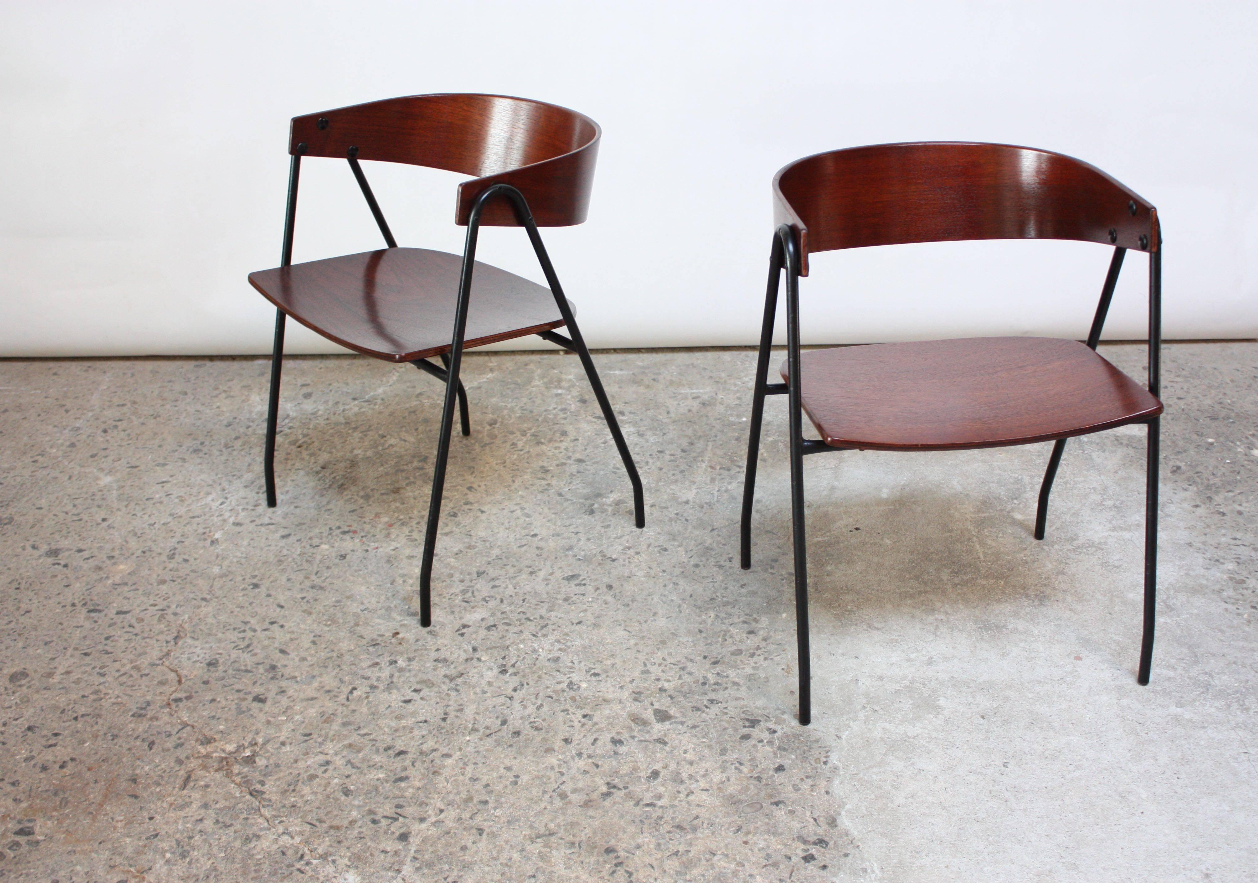 Pair of French Bentwood and Steel 'Compass' Chairs after Pierre Guariche 1