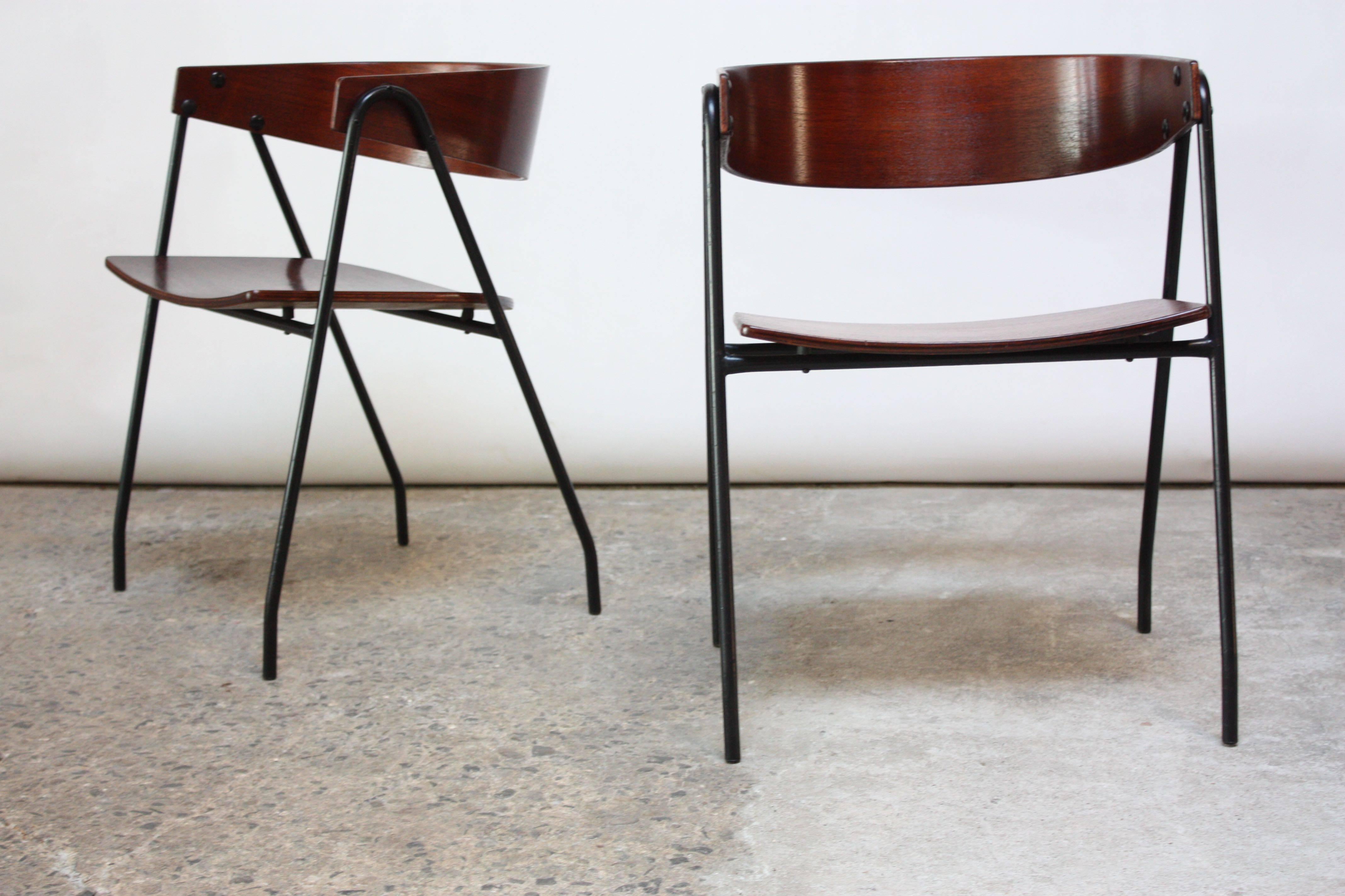 Pair of French Bentwood and Steel 'Compass' Chairs after Pierre Guariche 3