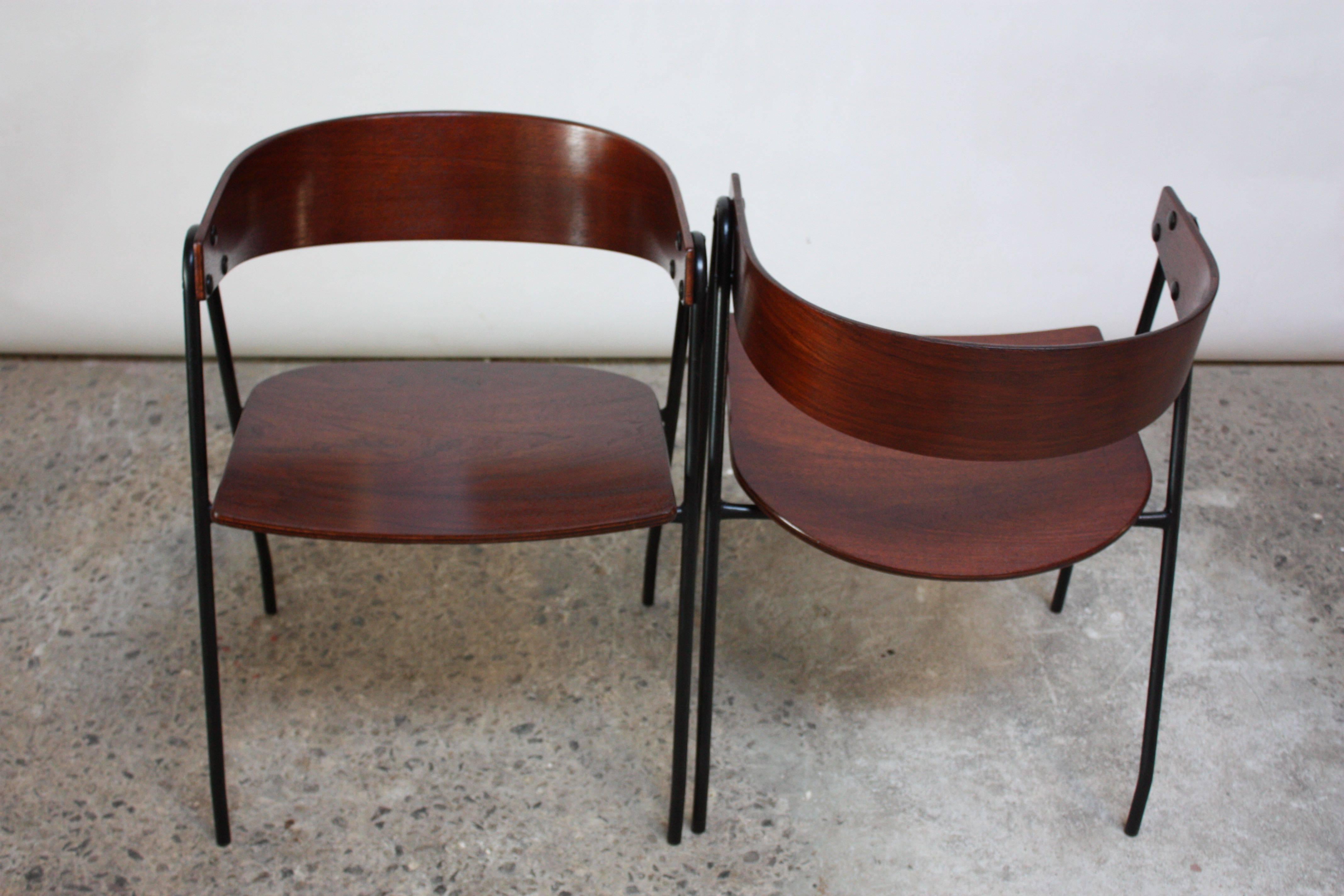 Pair of French Bentwood and Steel 'Compass' Chairs after Pierre Guariche 2
