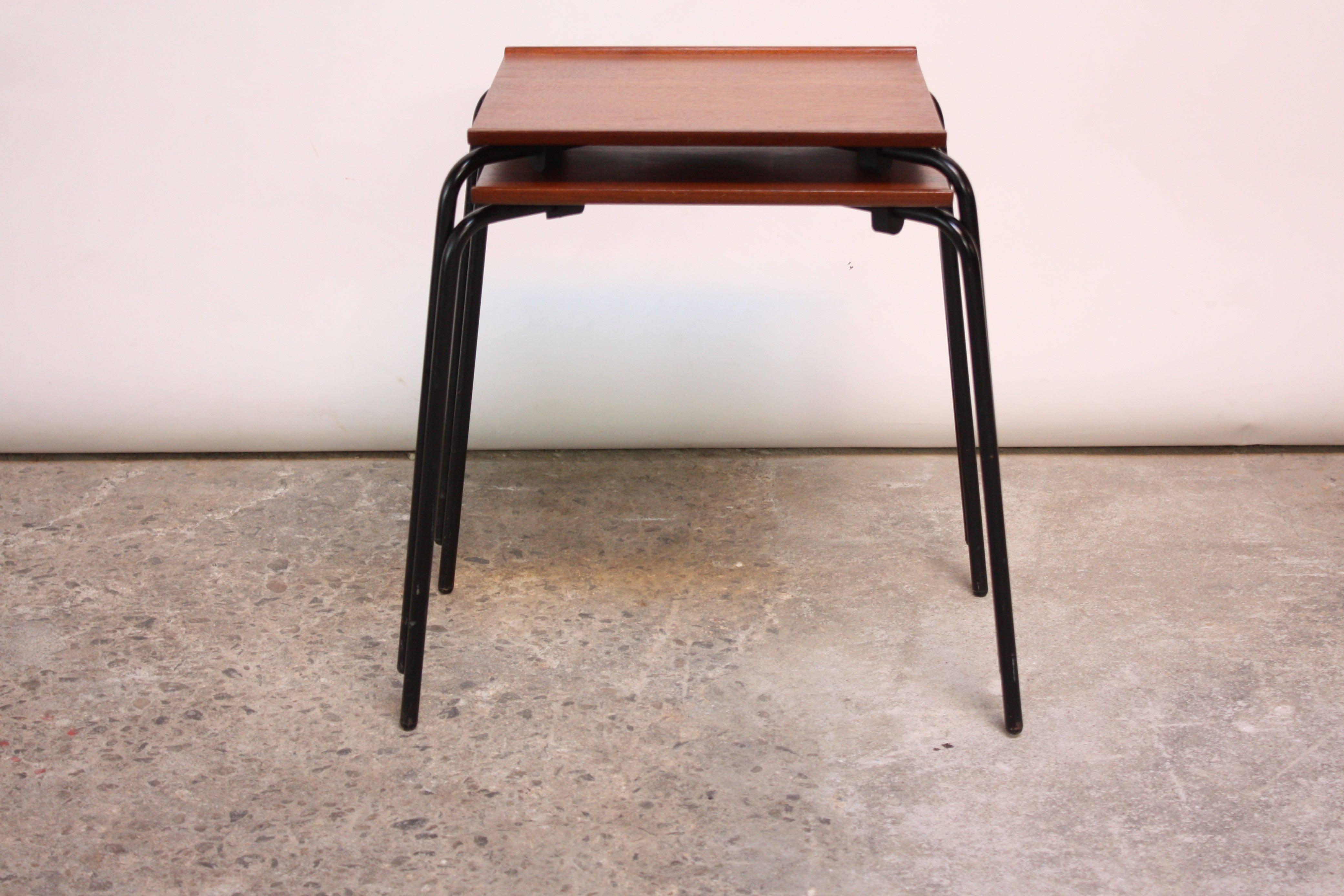 Pair of Danish Teak and Metal 'Stacking Tables' Attributed to Fritz Hansen For Sale 3