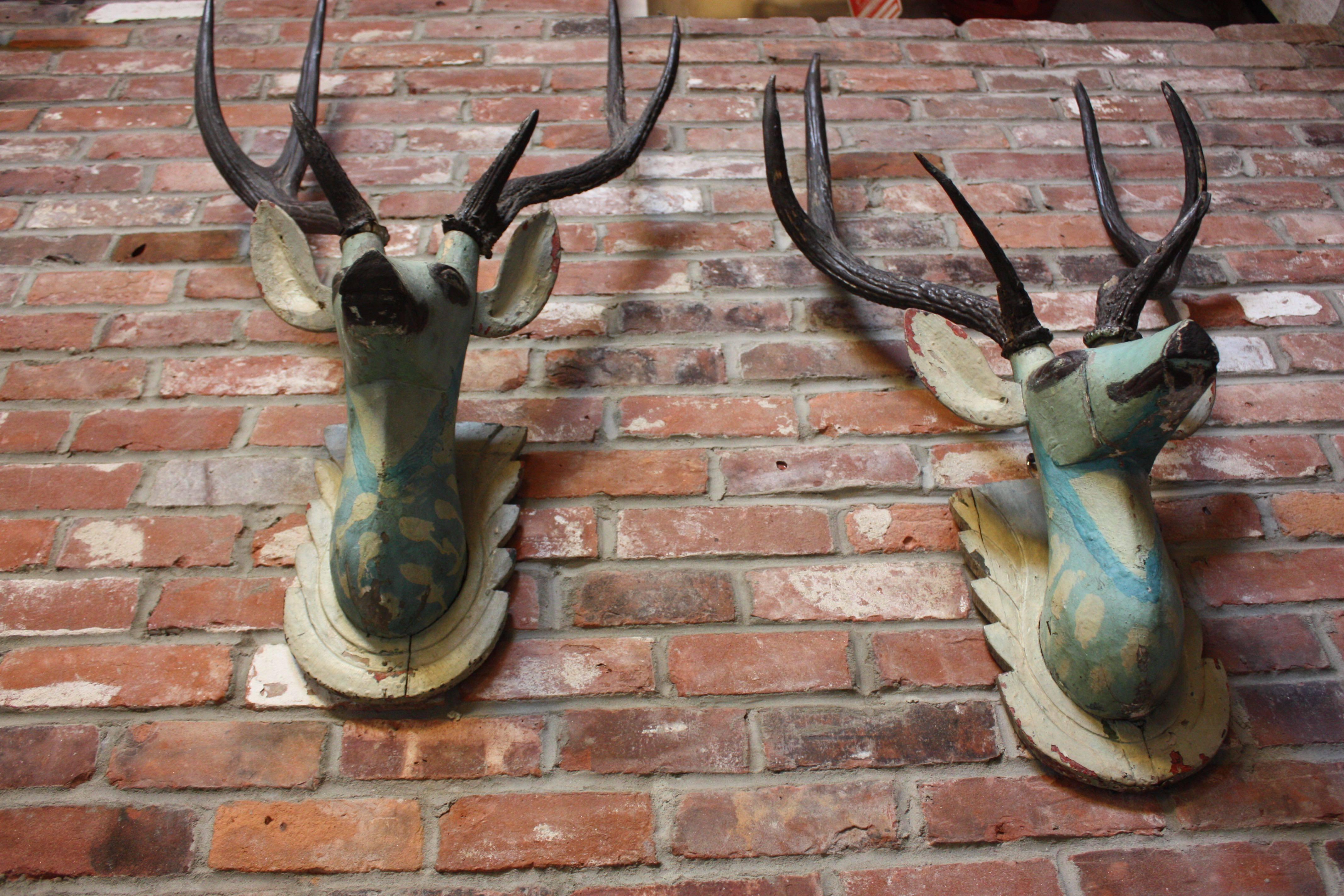 Pair of Folk Art Hand-Painted Mounted Deer Heads 3