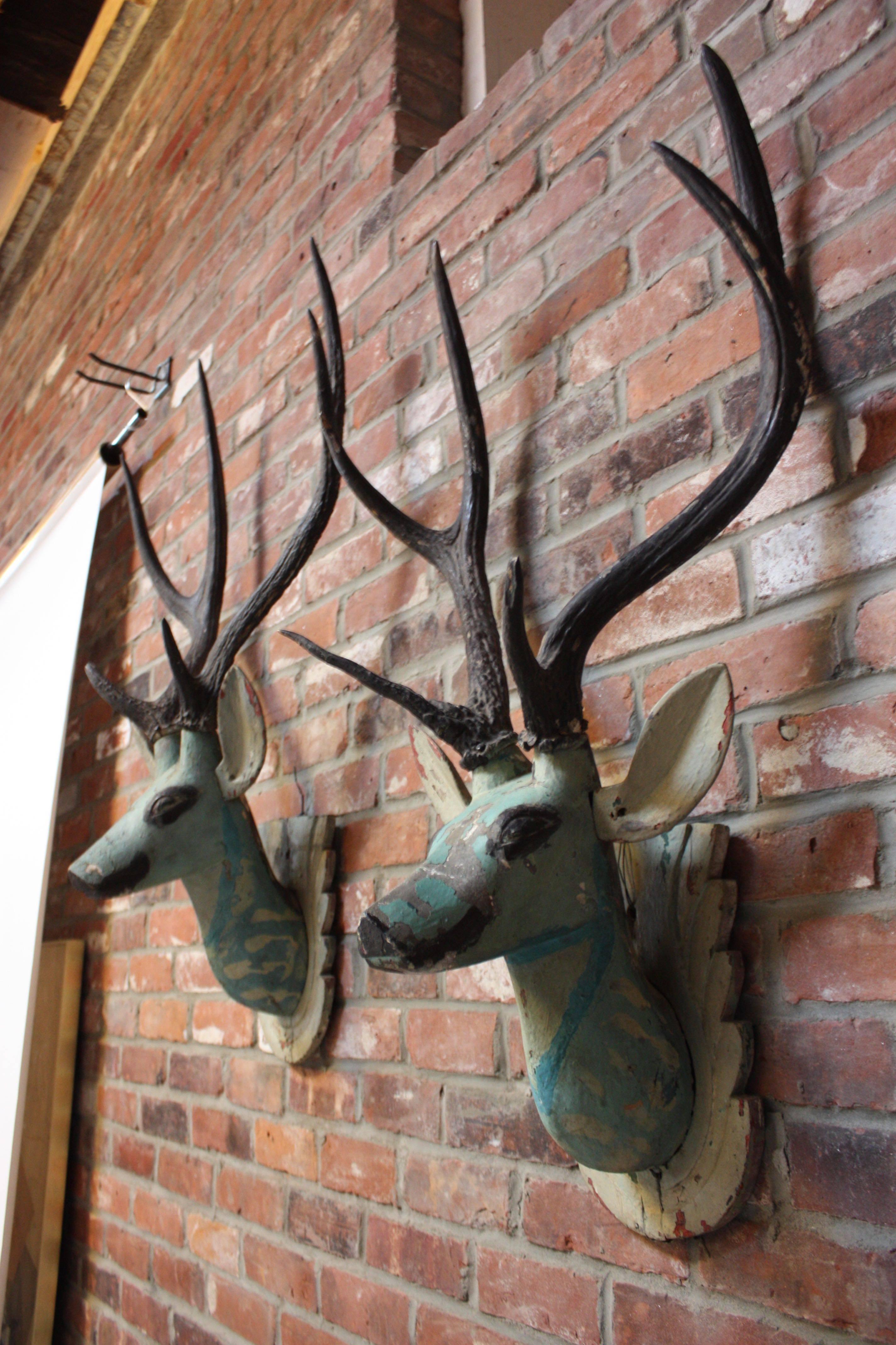 Pair of Folk Art Hand-Painted Mounted Deer Heads 4