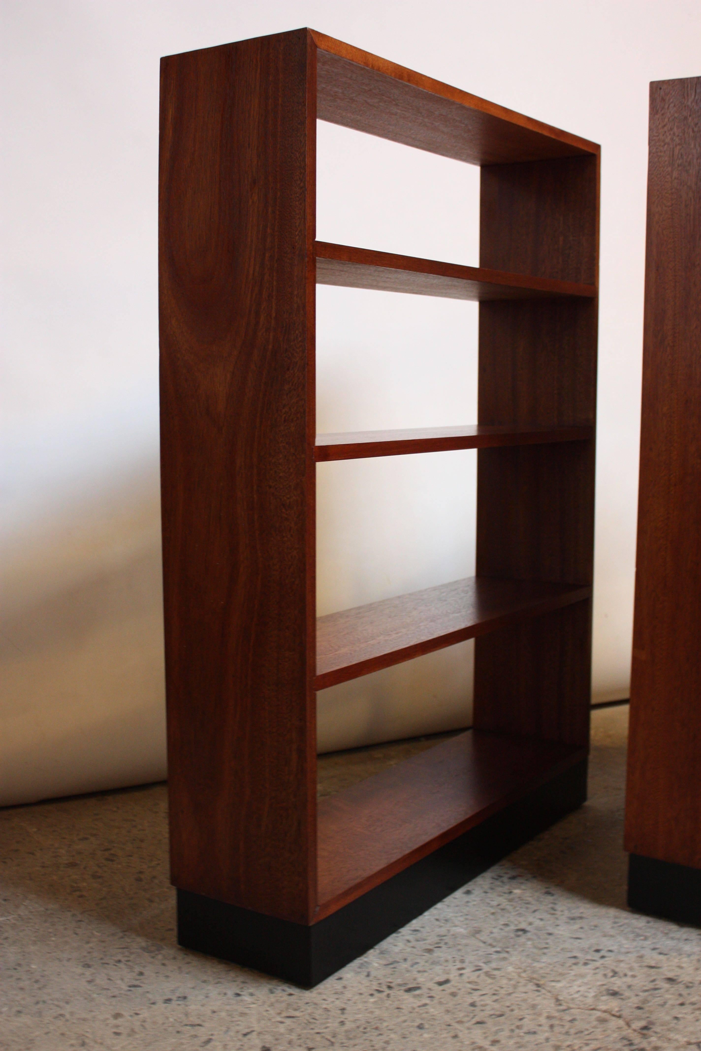 Mid-20th Century Mid-Century Custom Mahogany Book Shelves with Ebonized Plinth Bases