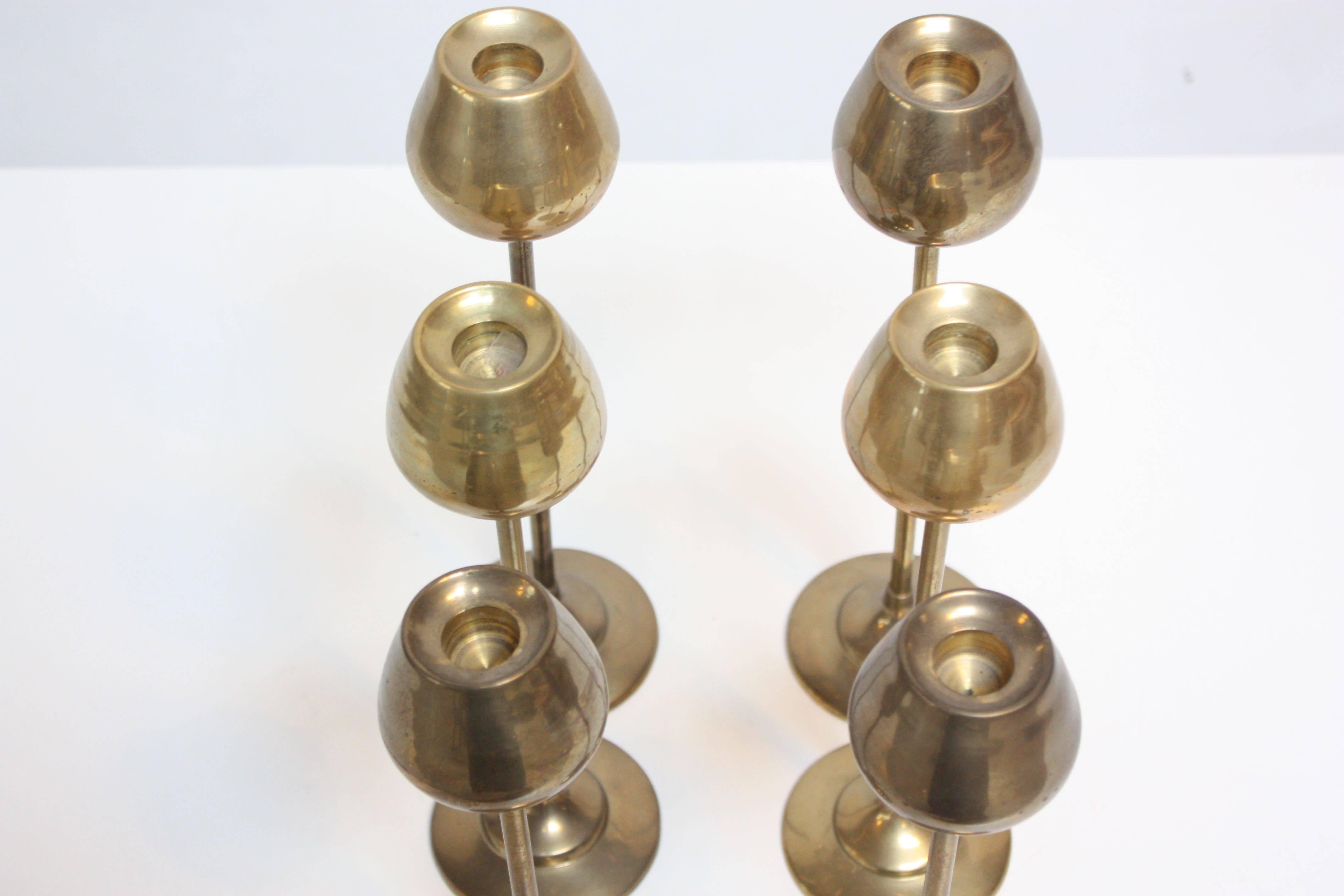 American Set of Six Rosenthal Netter Brass Tulip Candlesticks