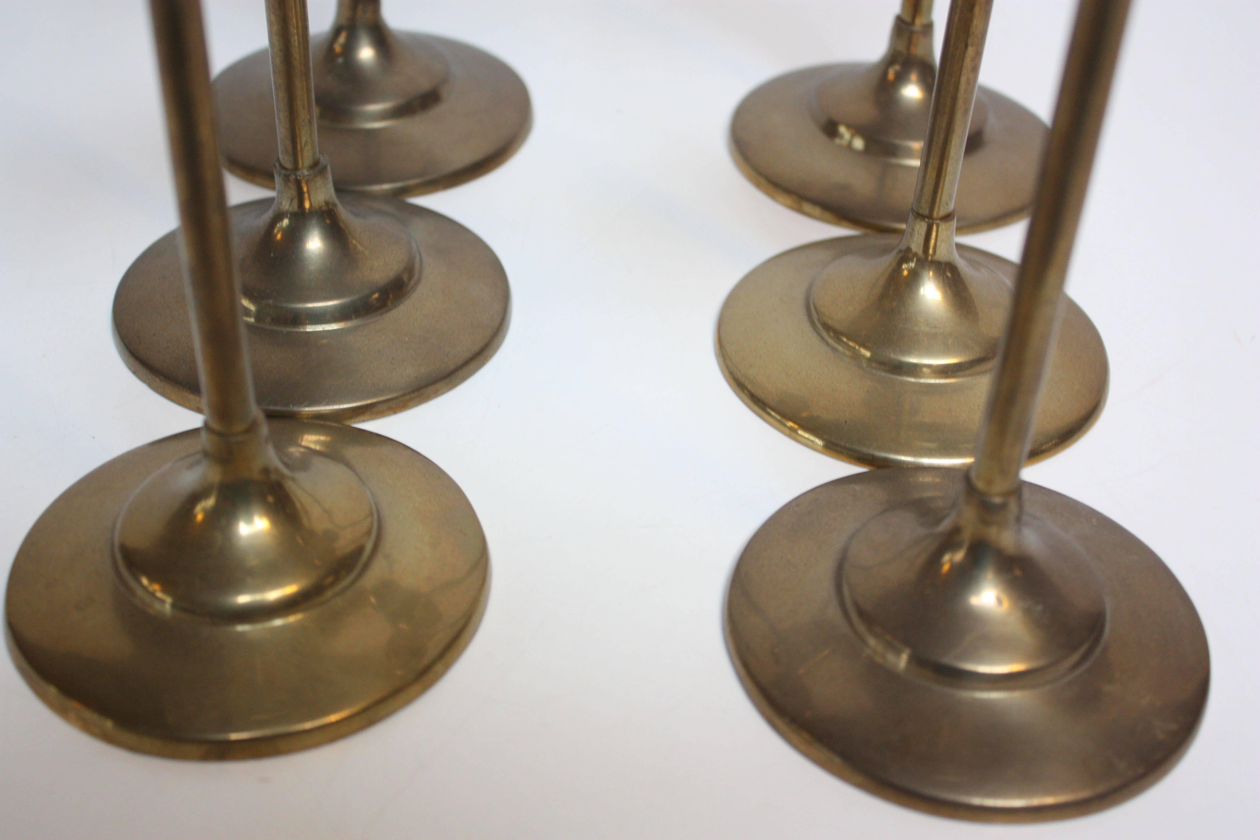 Set of Six Rosenthal Netter Brass Tulip Candlesticks In Good Condition In Brooklyn, NY