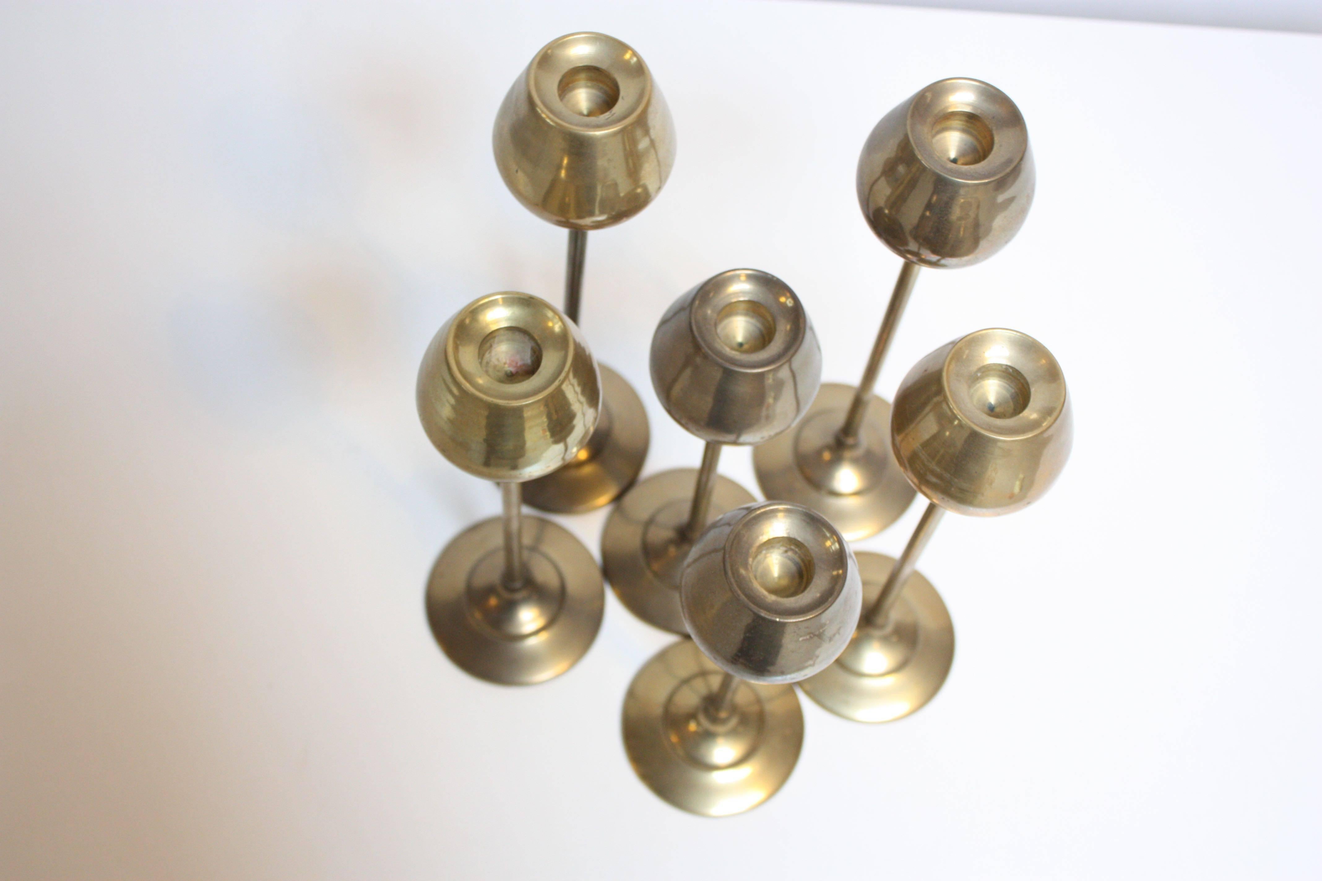 Mid-Century Modern Set of Six Rosenthal Netter Brass Tulip Candlesticks