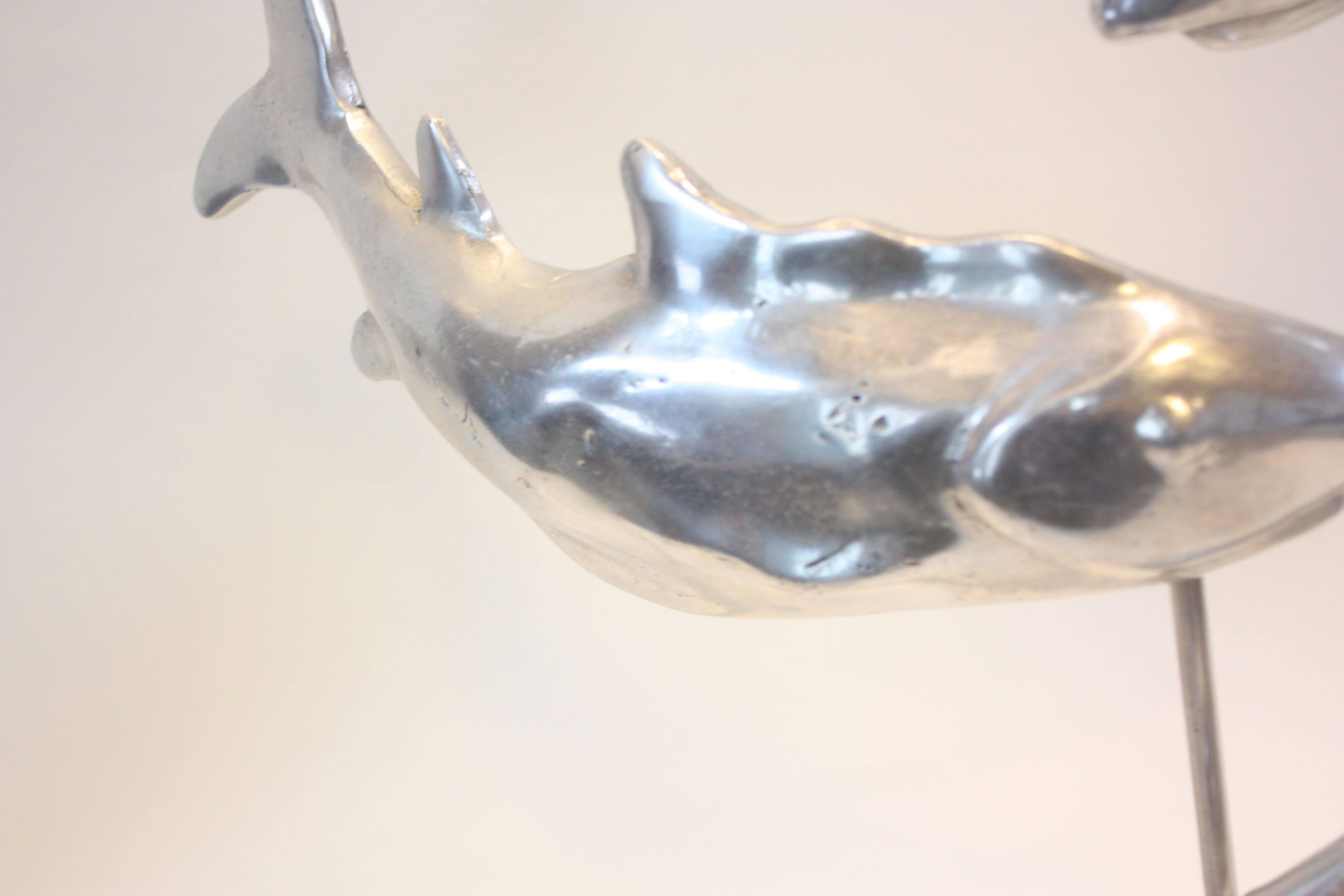 American Aluminium and Lucite Trio of Sharks Sculpture