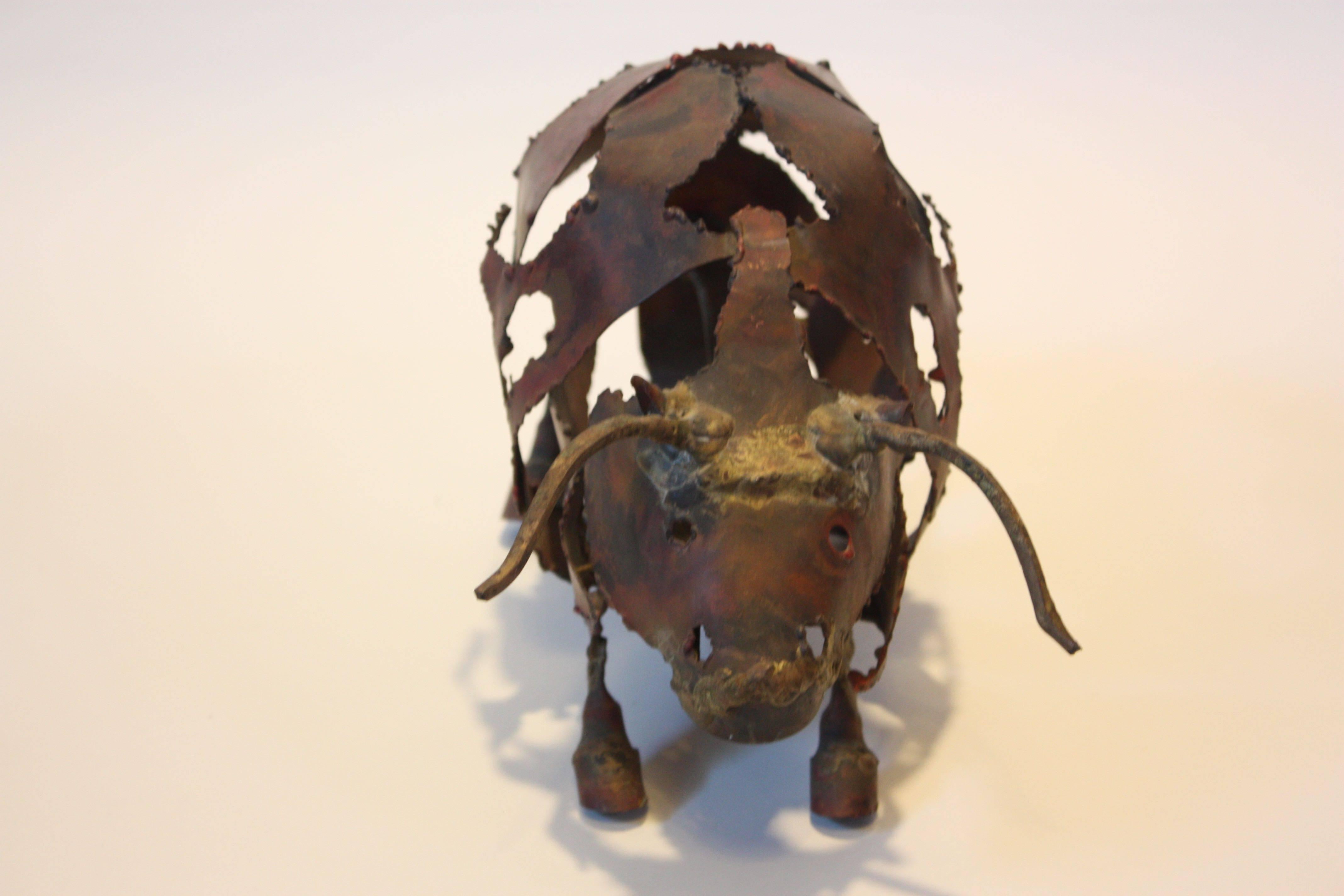 American Torch-Cut Mixed Metal 'Bull' Sculpture