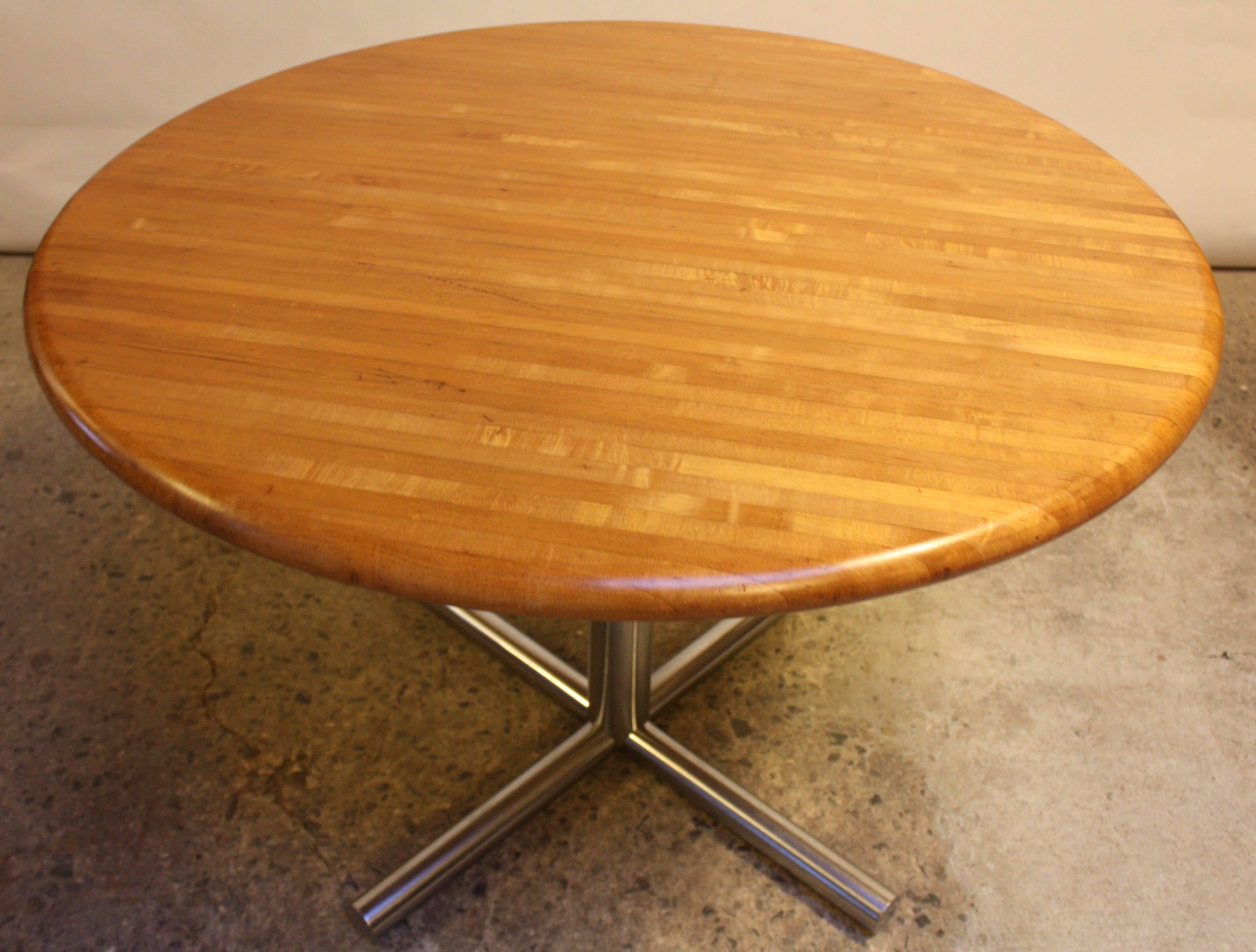 Mid-Century Modern Cafe-Style Maple Butcher Block Dining Table on Chrome Base