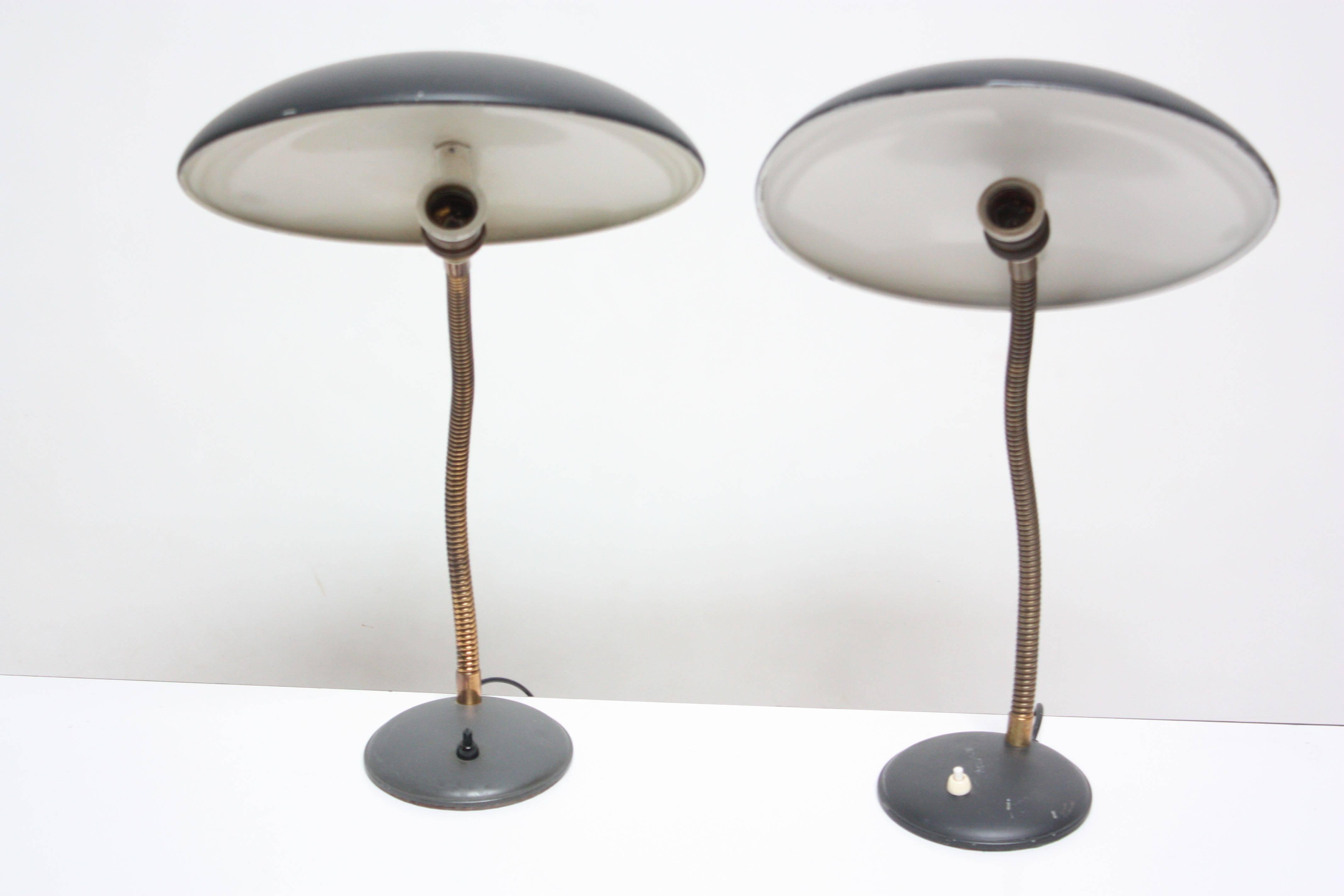 Belgian Pair of Adjustable Table Lamps by Louis Kalff for Philips