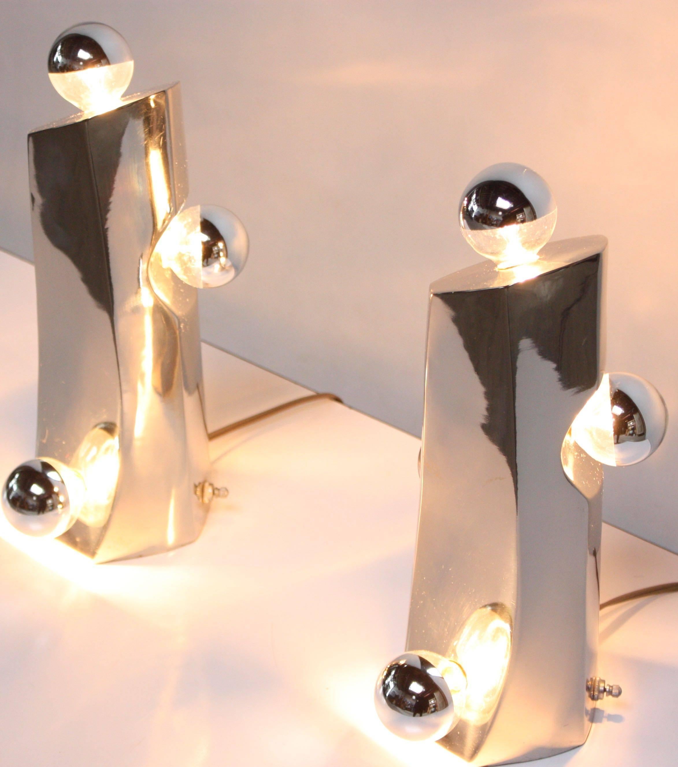 Mid-Century Modern Polished Chrome Free-Form Table Lamps 2