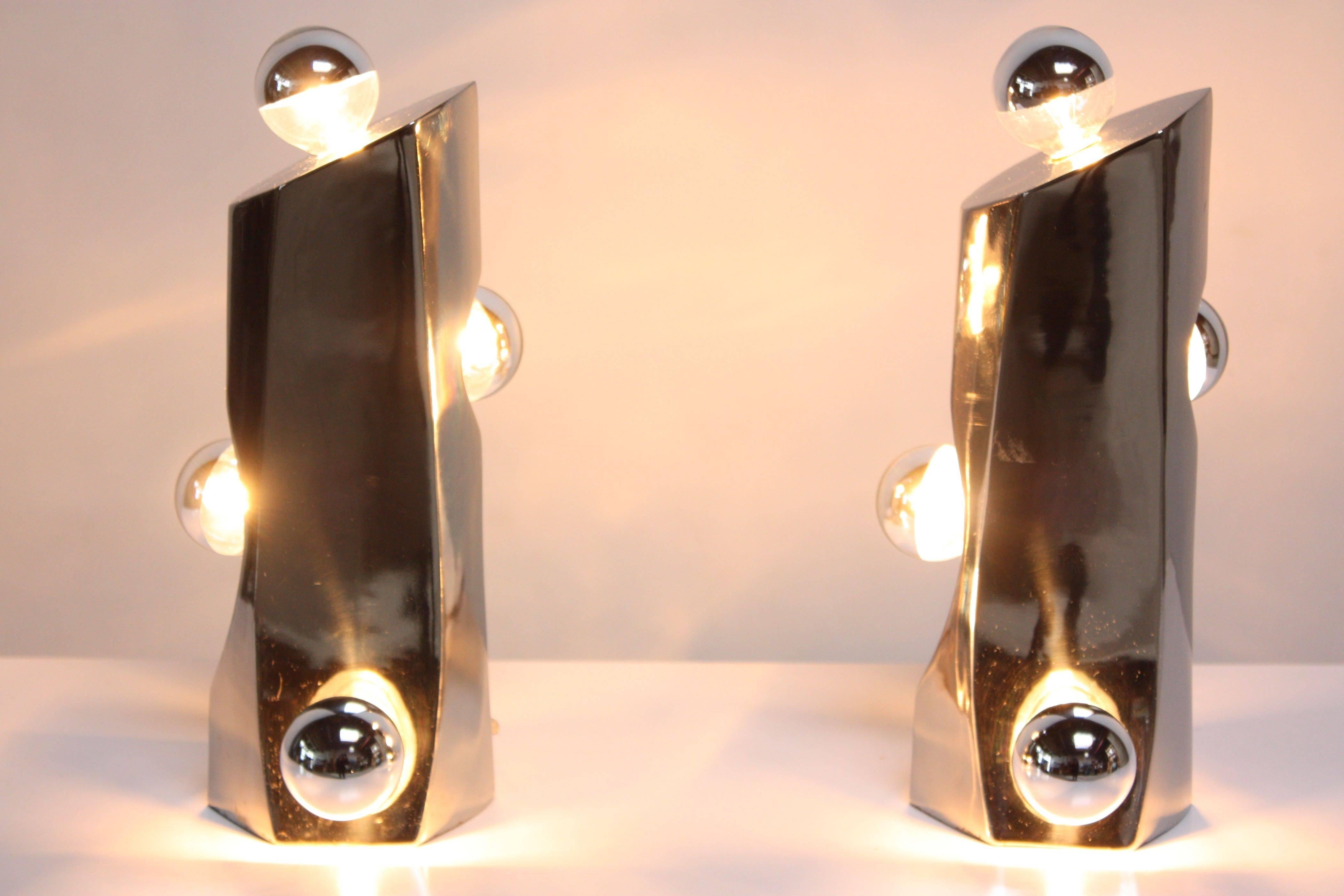 Mid-Century Modern Polished Chrome Free-Form Table Lamps 4
