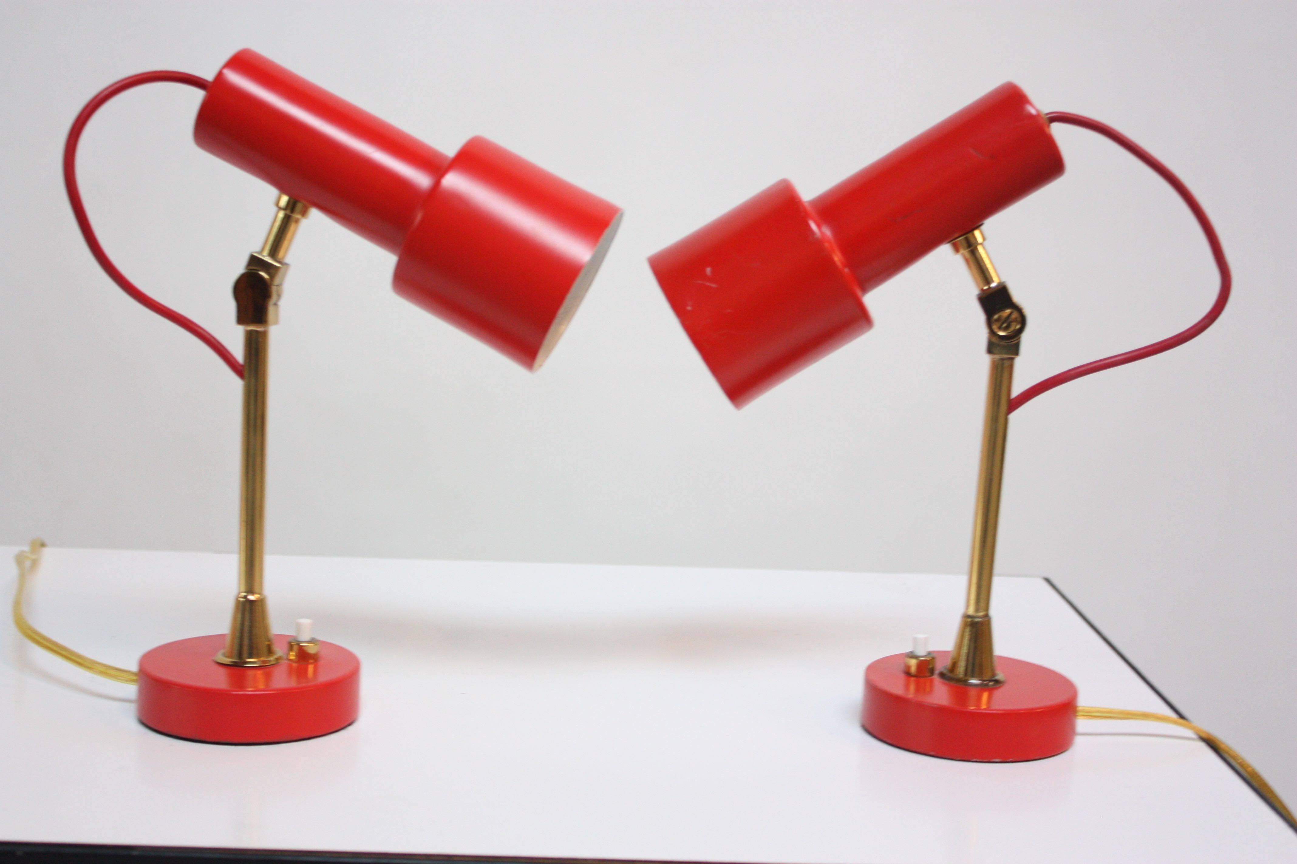 Painted Pair of Mid-Century Italian Modern Petite Table Lamps / Sconces by Stilux For Sale